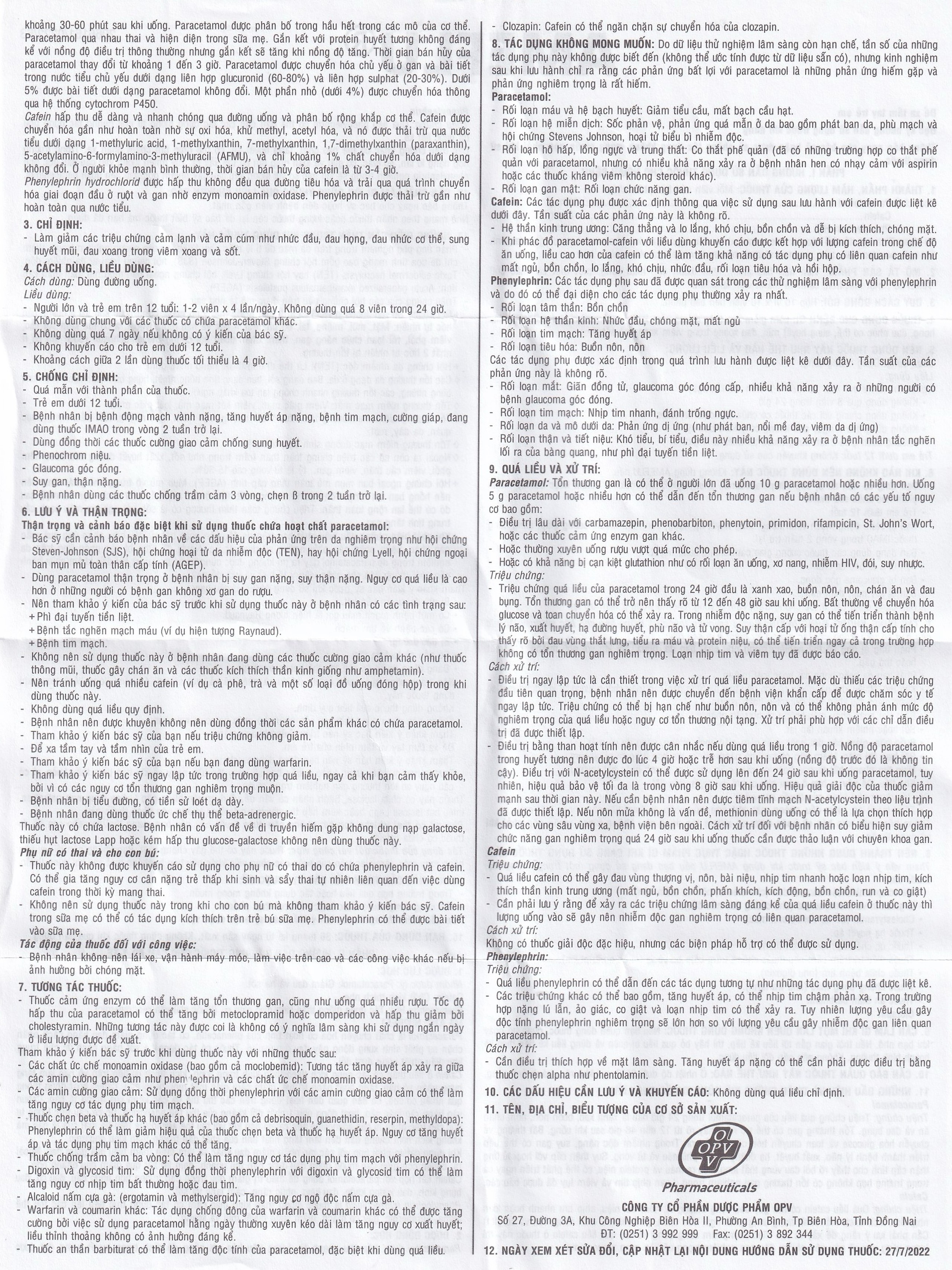 Thuốc Ameflu Không Gây Buồn Ngủ OPV điều trị các triệu chứng cảm lạnh và cảm cúm (10 vỉ x 10 viên)