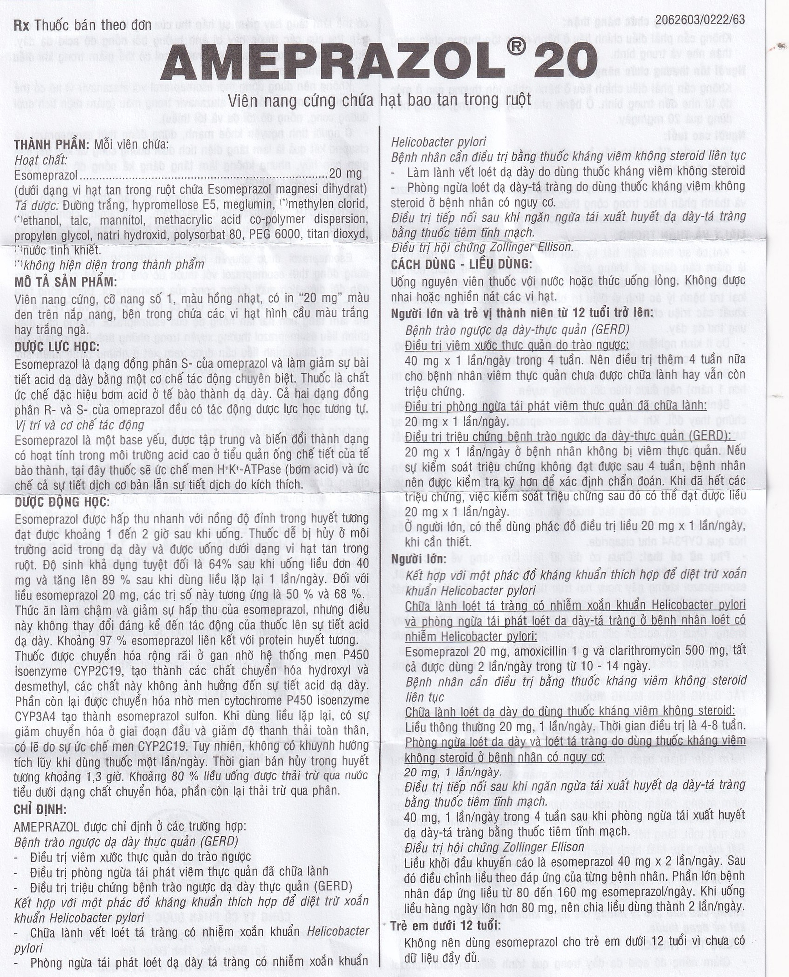 Thuốc AmePrazol 20mg OPV điều trị bệnh trào ngược dạ dày thực quản (5 vỉ x 6 viên)