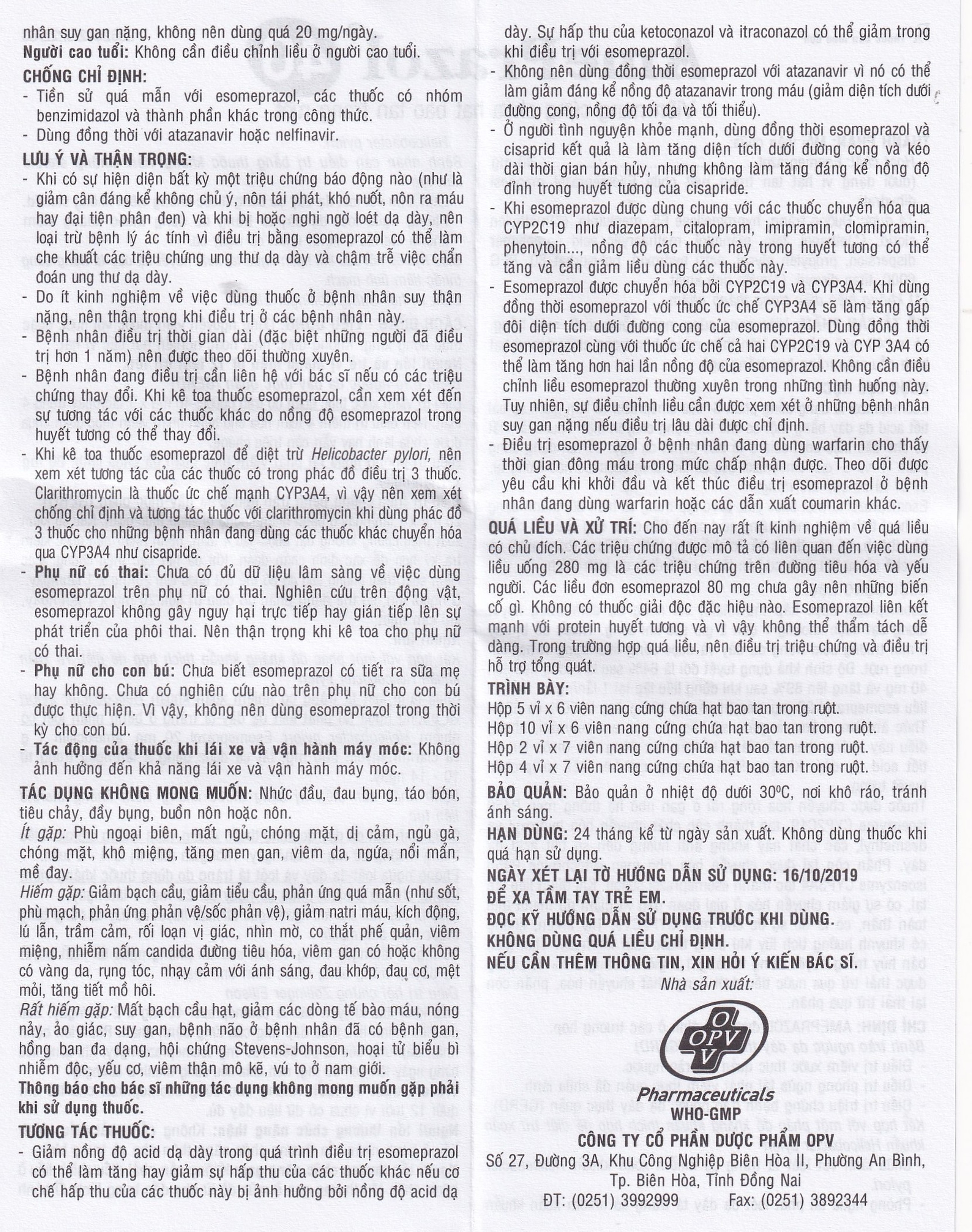 Thuốc AmePrazol 40mg OPV điều trị bệnh trào ngược dạ dày, thực quản (2 vỉ x 7 viên)