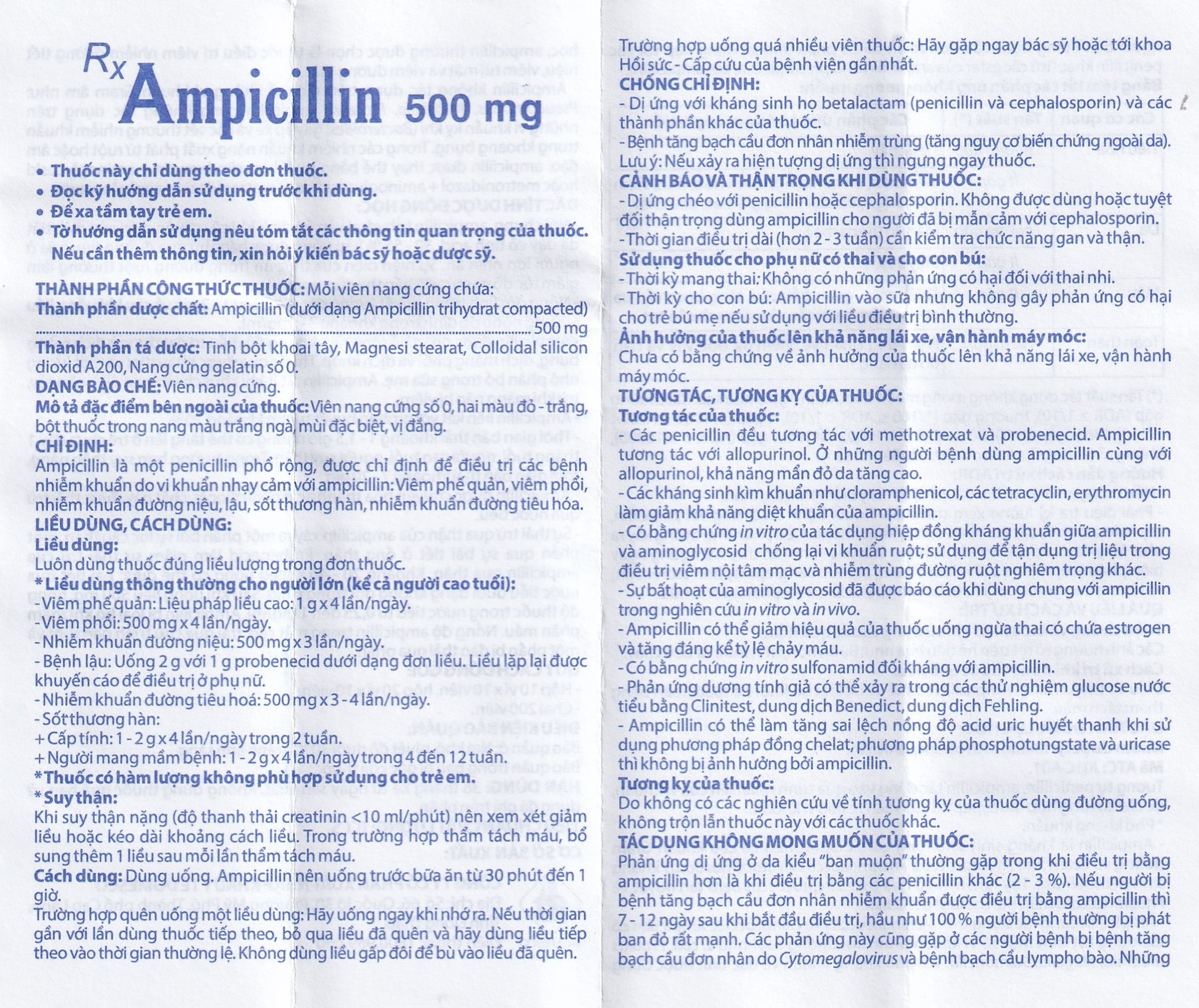 Thuốc Ampicillin 500mg Domesco điều trị nhiễm khuẩn (10 vỉ x 10 viên)