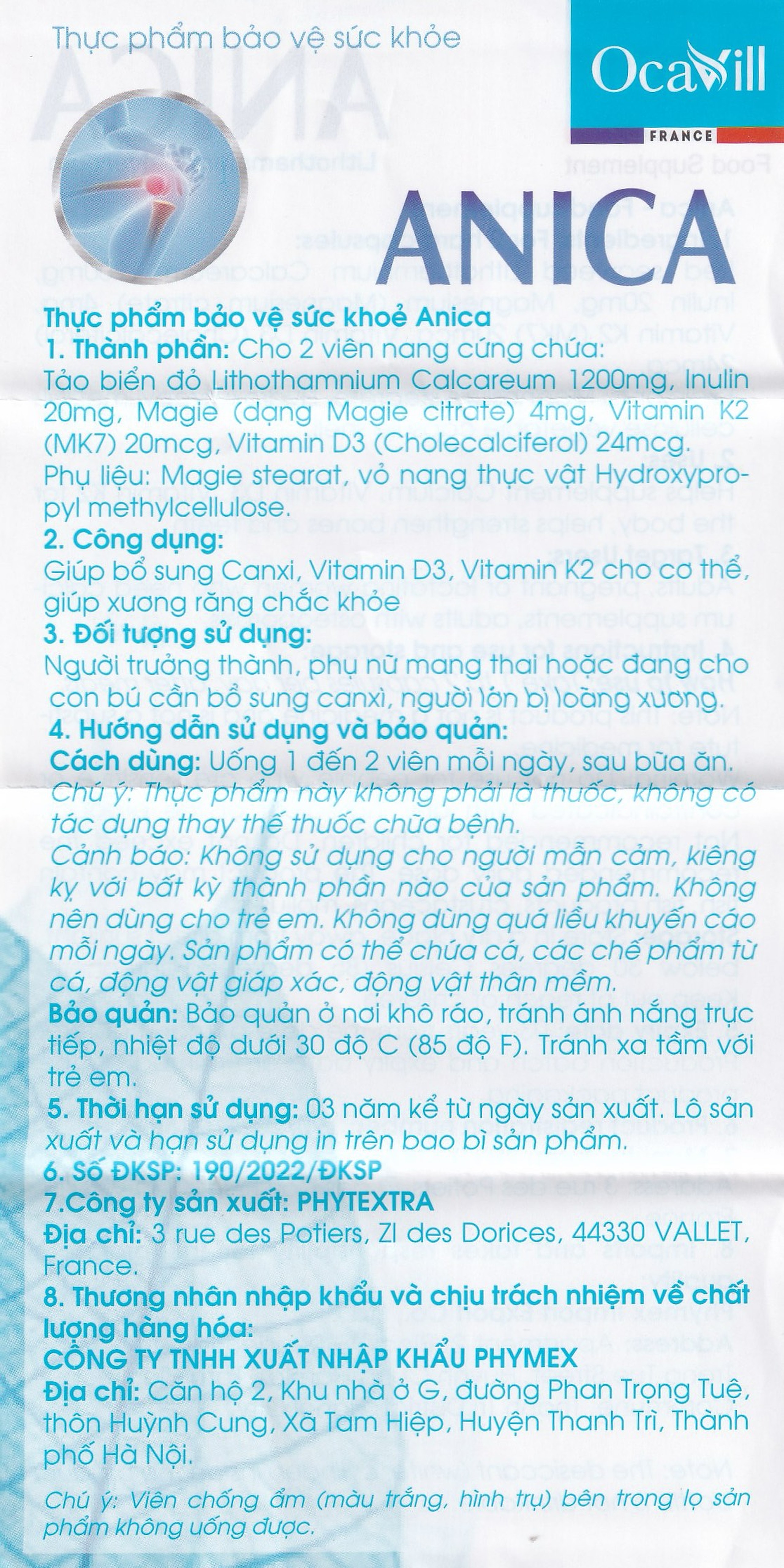 Viên uống Anica Ocavill bổ sung Canxi và Vitamin D3 (60 viên)