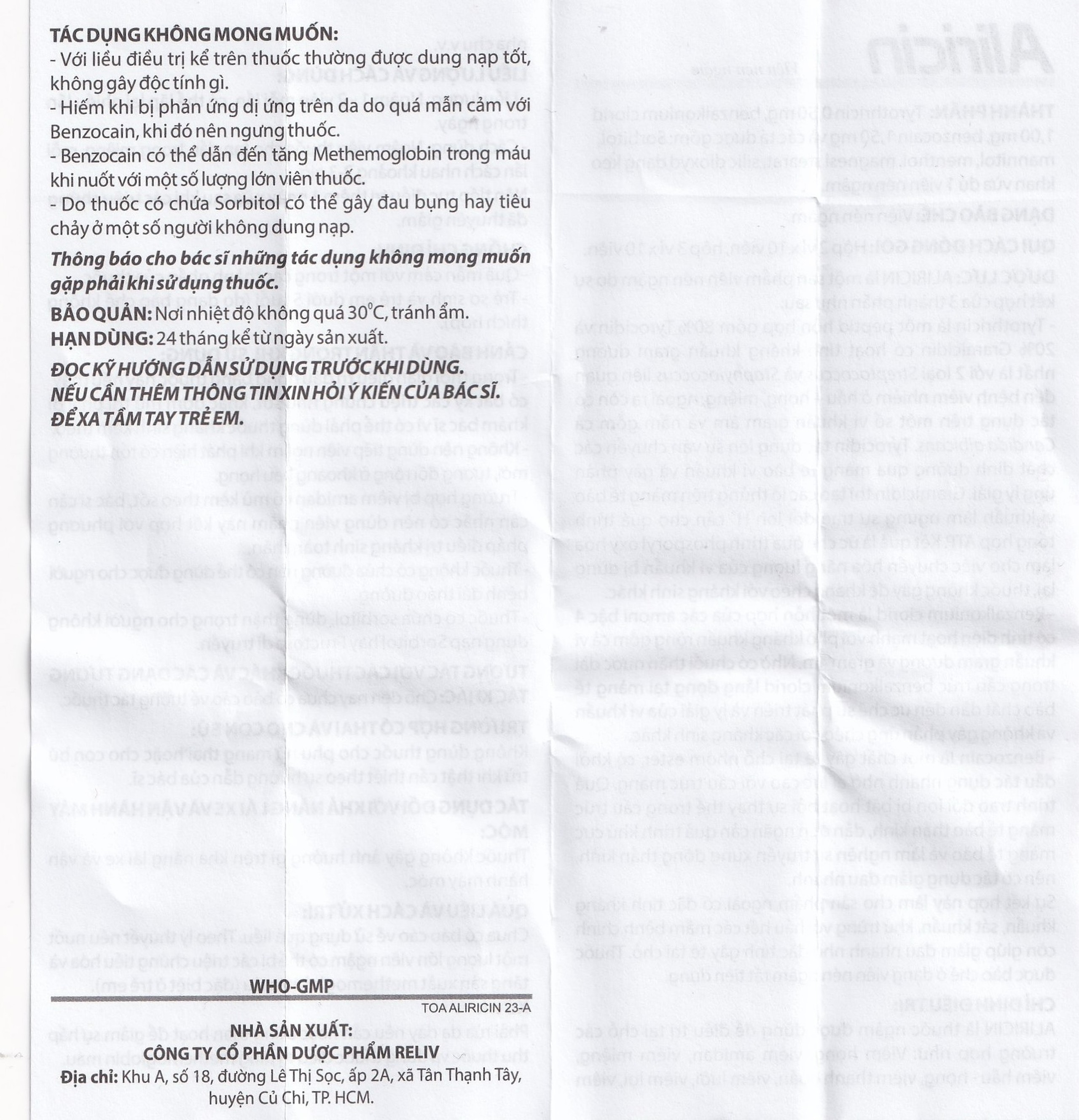 Thuốc Aricicin Reliv điều trị viêm họng, viêm amidan, viêm miệng, viêm hầu (2 vỉ x 10 viên)
