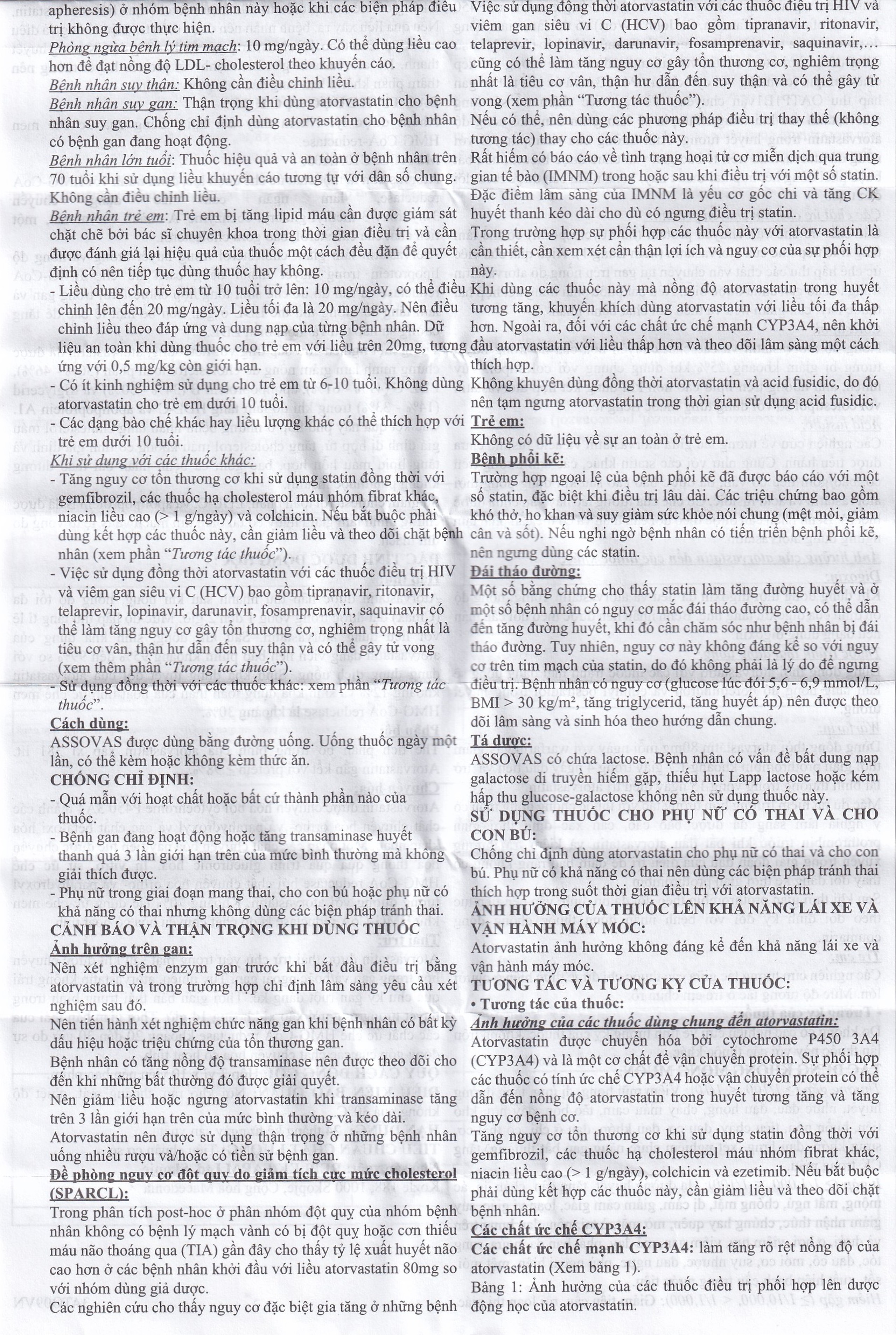 Thuốc Assovas 10mg Assopharma điều trị tăng cholesterol máu nguyên phát (3 vỉ x 10 viên)