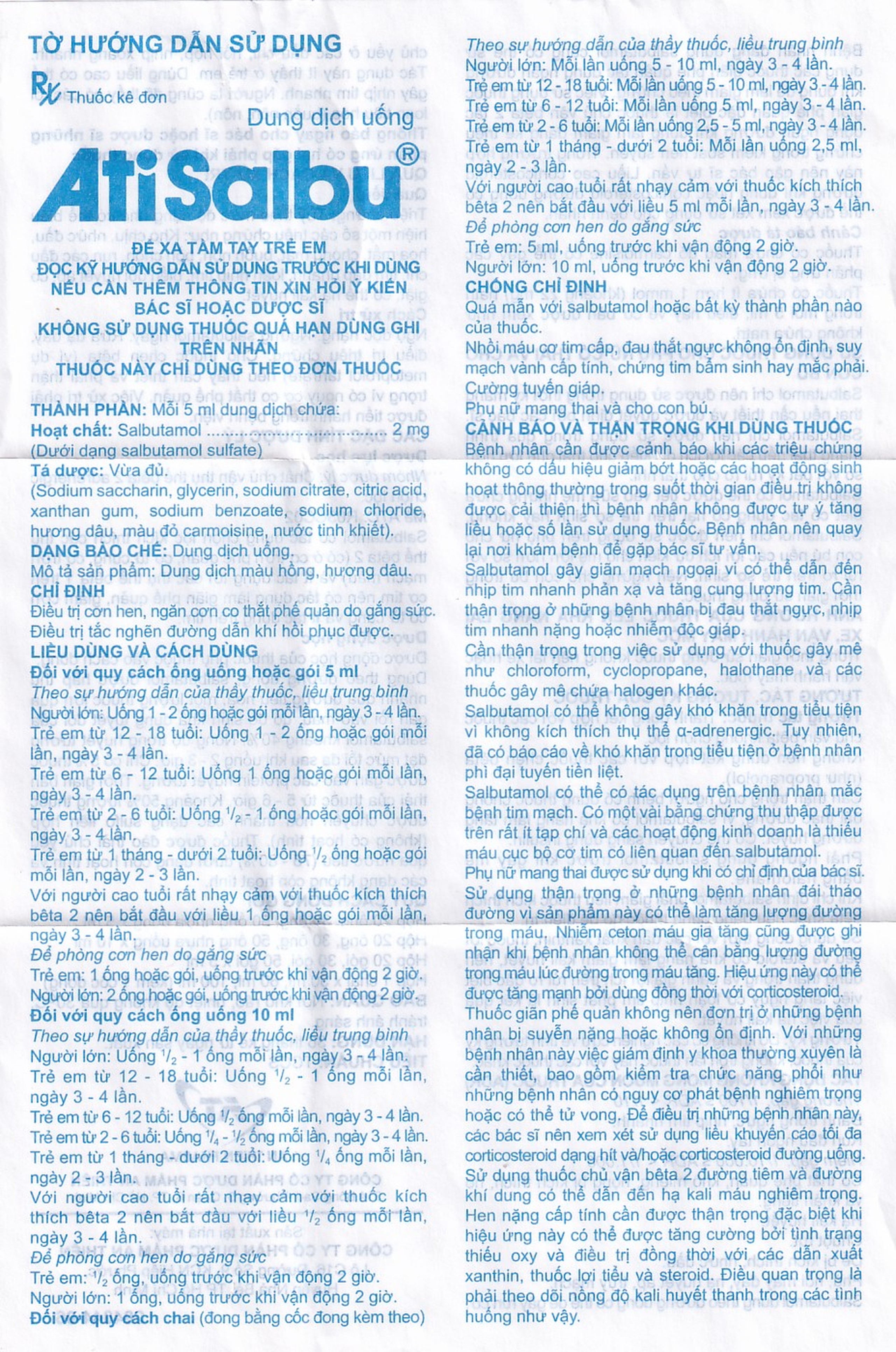 Dung dịch uống Atisalbu 5ml An Thiên điều trị co thắt phế quản do hen, viêm phế quản mãn tính (30 gói)