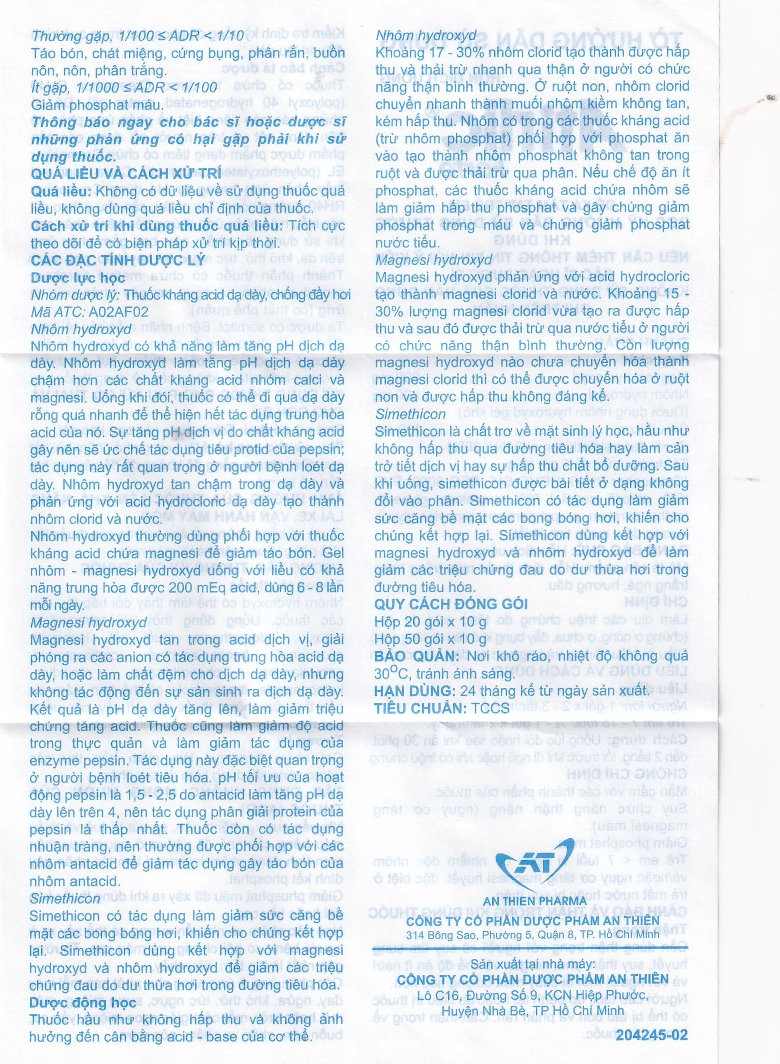 Hỗn dịch uống Atirlic forte 10g An Thiên giảm triệu chứng tăng acid dạ dày (20 gói)