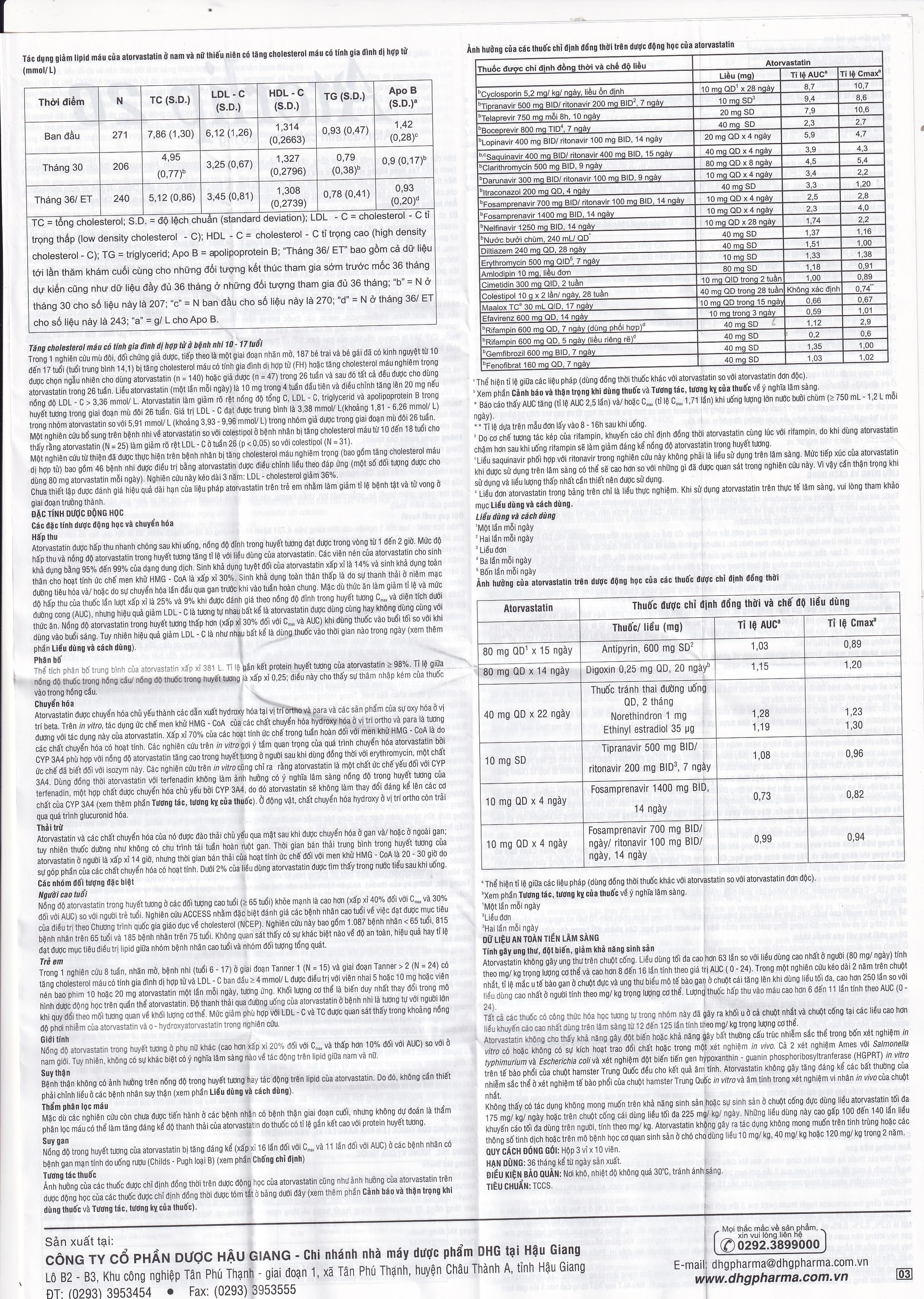 Thuốc Atorlip 20mg DHG điều trị tăng cholesterol toàn phần và LDL-cholesterol (3 vỉ x 10 viên)