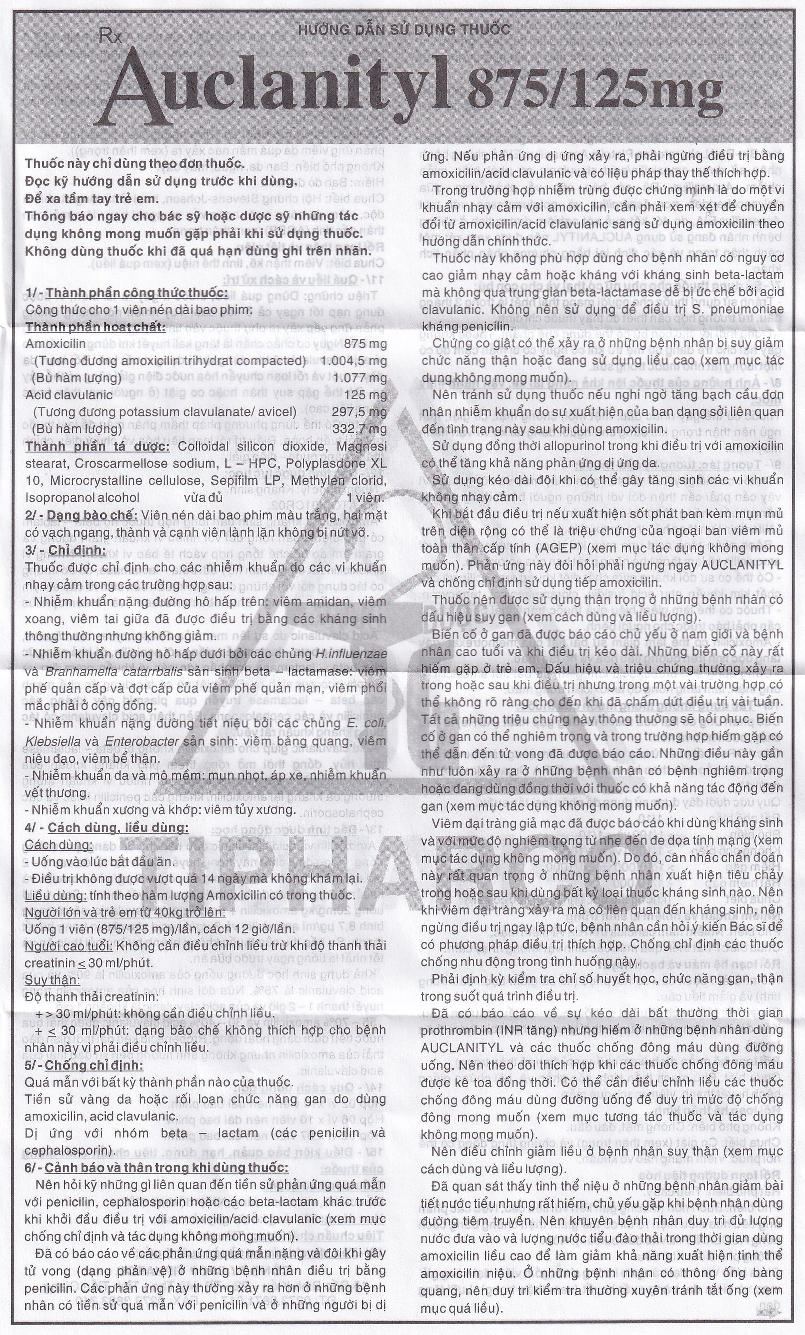 Thuốc  Auclanityl 875/125mg Tipharco điều trị nhiễm khuẩn (2 vỉ x 7 viên)