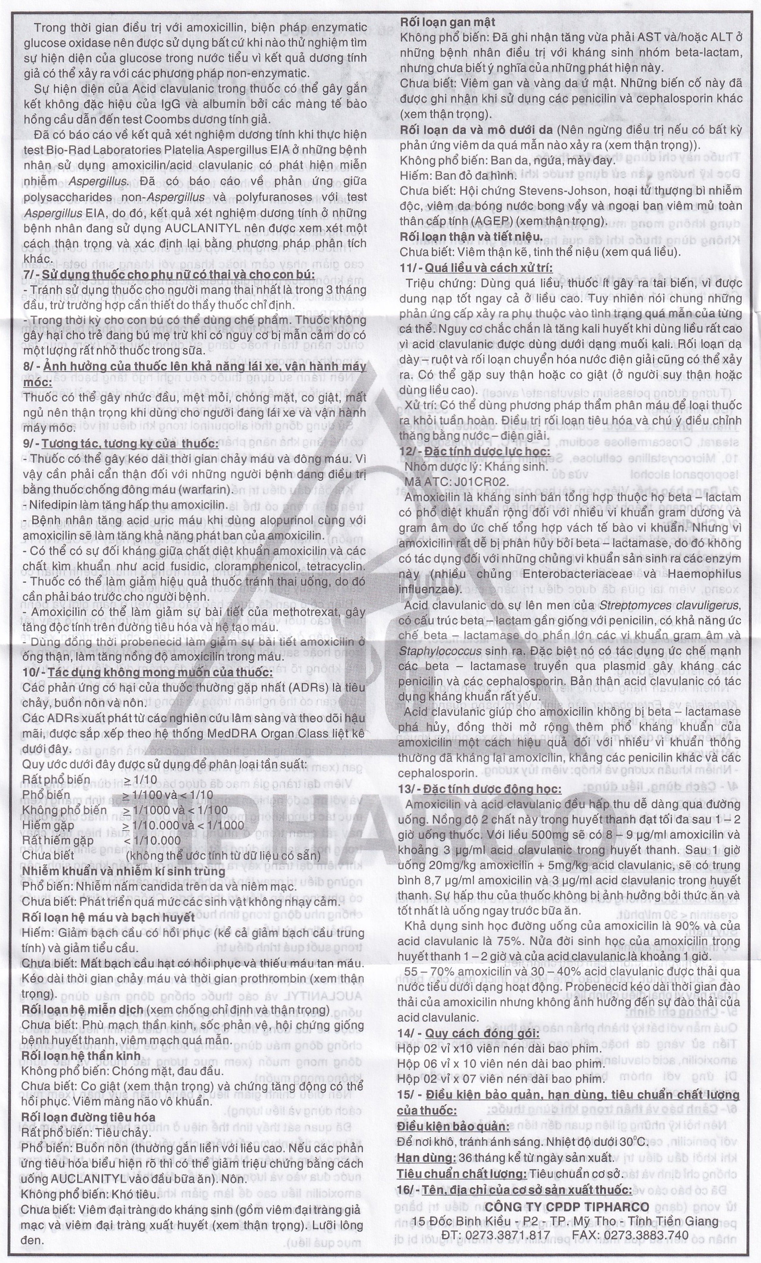 Thuốc  Auclanityl 875/125mg Tipharco điều trị nhiễm khuẩn (2 vỉ x 7 viên)