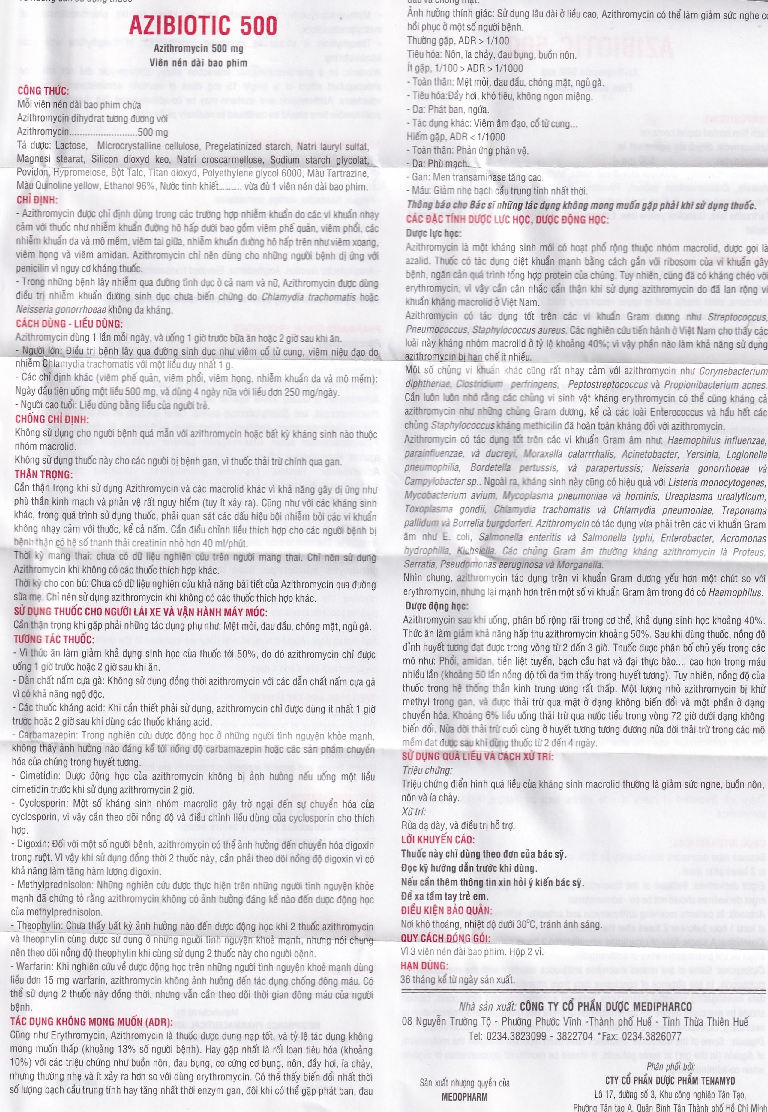 Thuốc Azibiotic 500 Medipharco điều trị nhiễm khuẩn (2 vỉ x 3 viên)