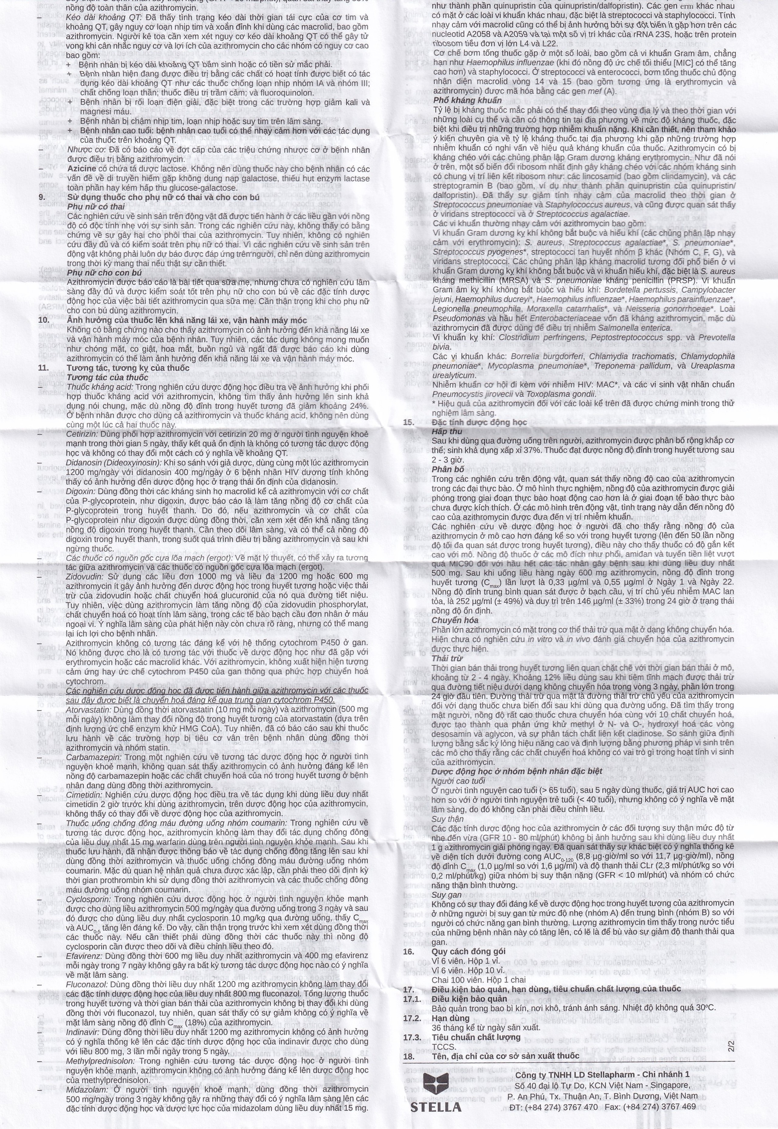 Thuốc Azicine 250mg Stella điều trị nhiễm khuẩn (1 vỉ x 6 viên)