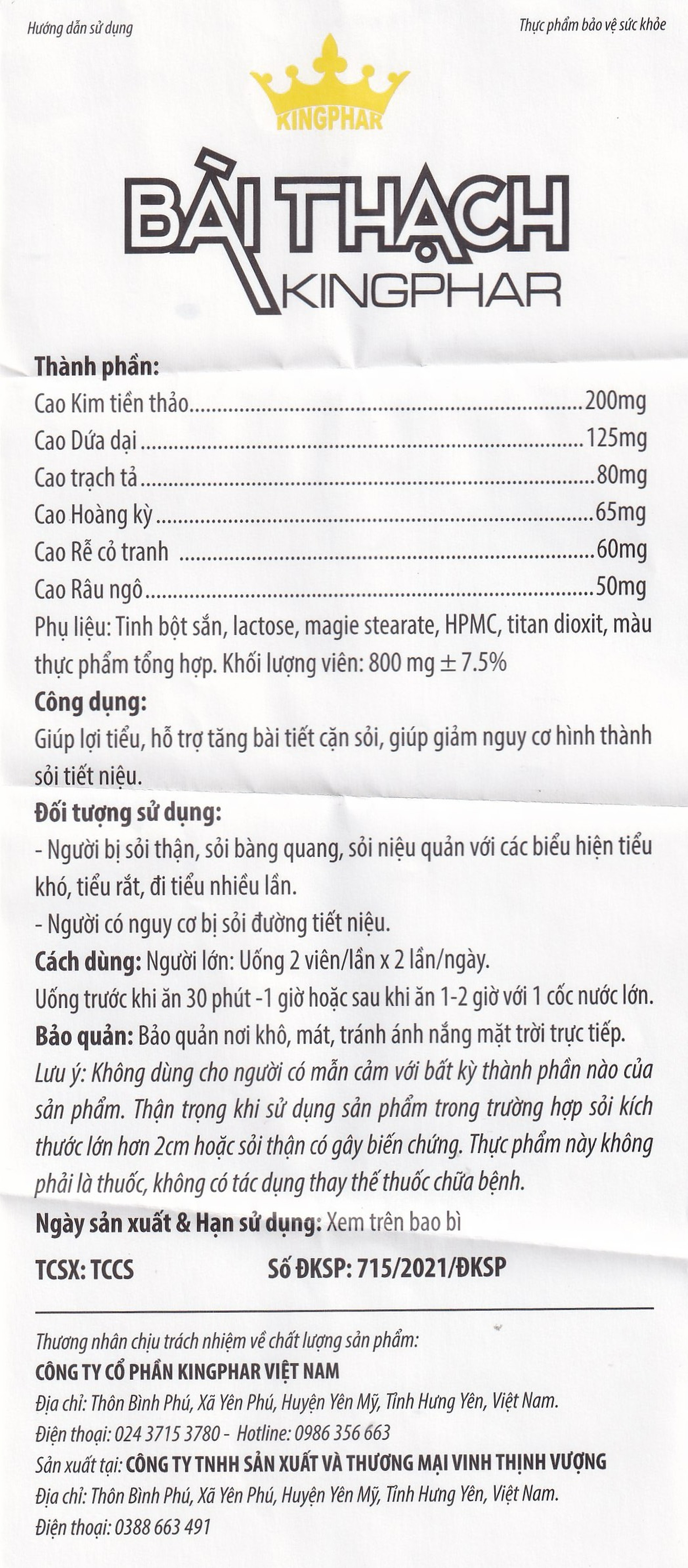 Viên uống Bài Thạch Kingphar lợi tiểu, hỗ trợ giảm nguy cơ viêm đường tiết niệu (60 viên)