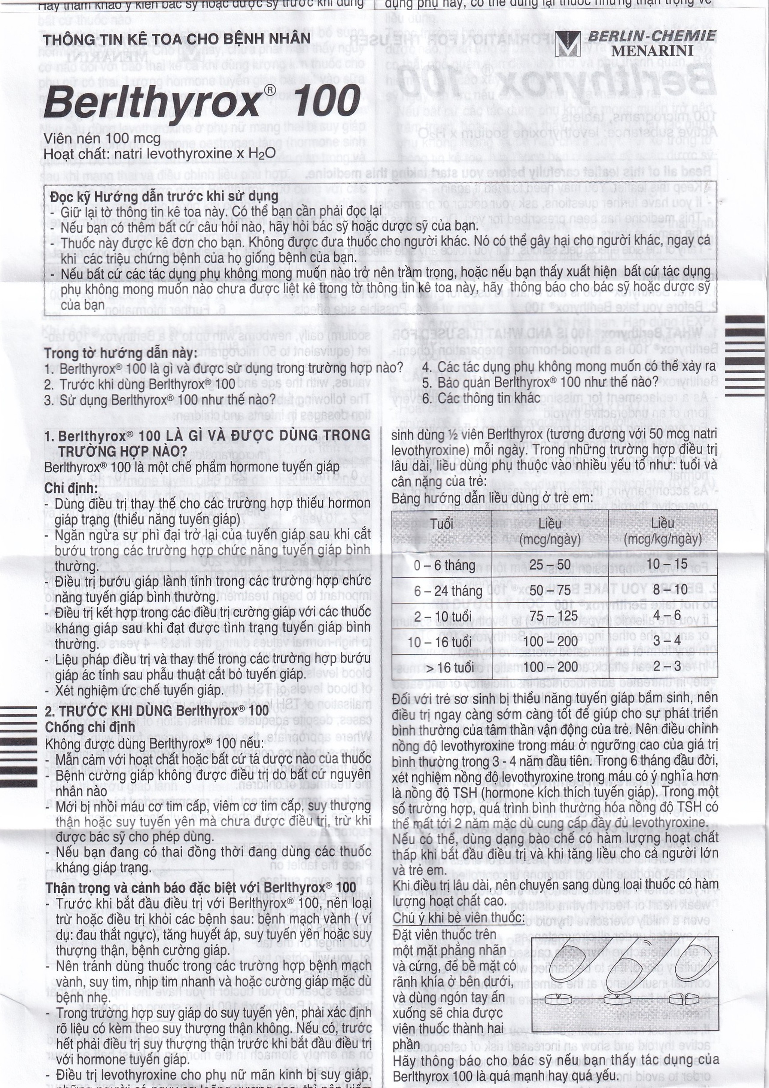 Thuốc Berlthyrox 100 Menarini điều trị thiểu năng tuyến giáp (4 vỉ x 25 viên)