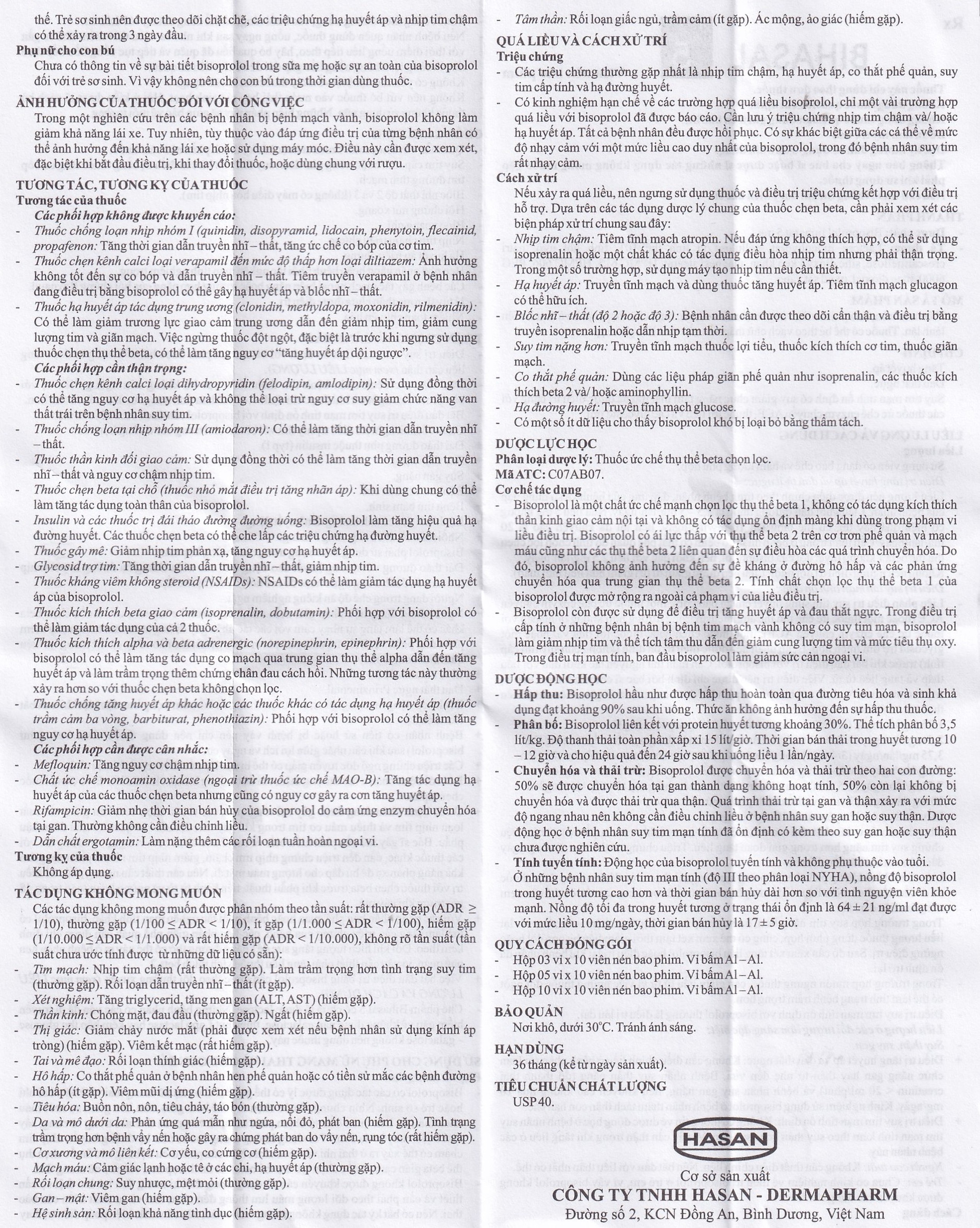 Thuốc Bihasal 5mg Hasan điều trị tăng huyết áp, đau thắt ngực, suy tim mạn tính ổn định (5 vỉ x 10 viên)