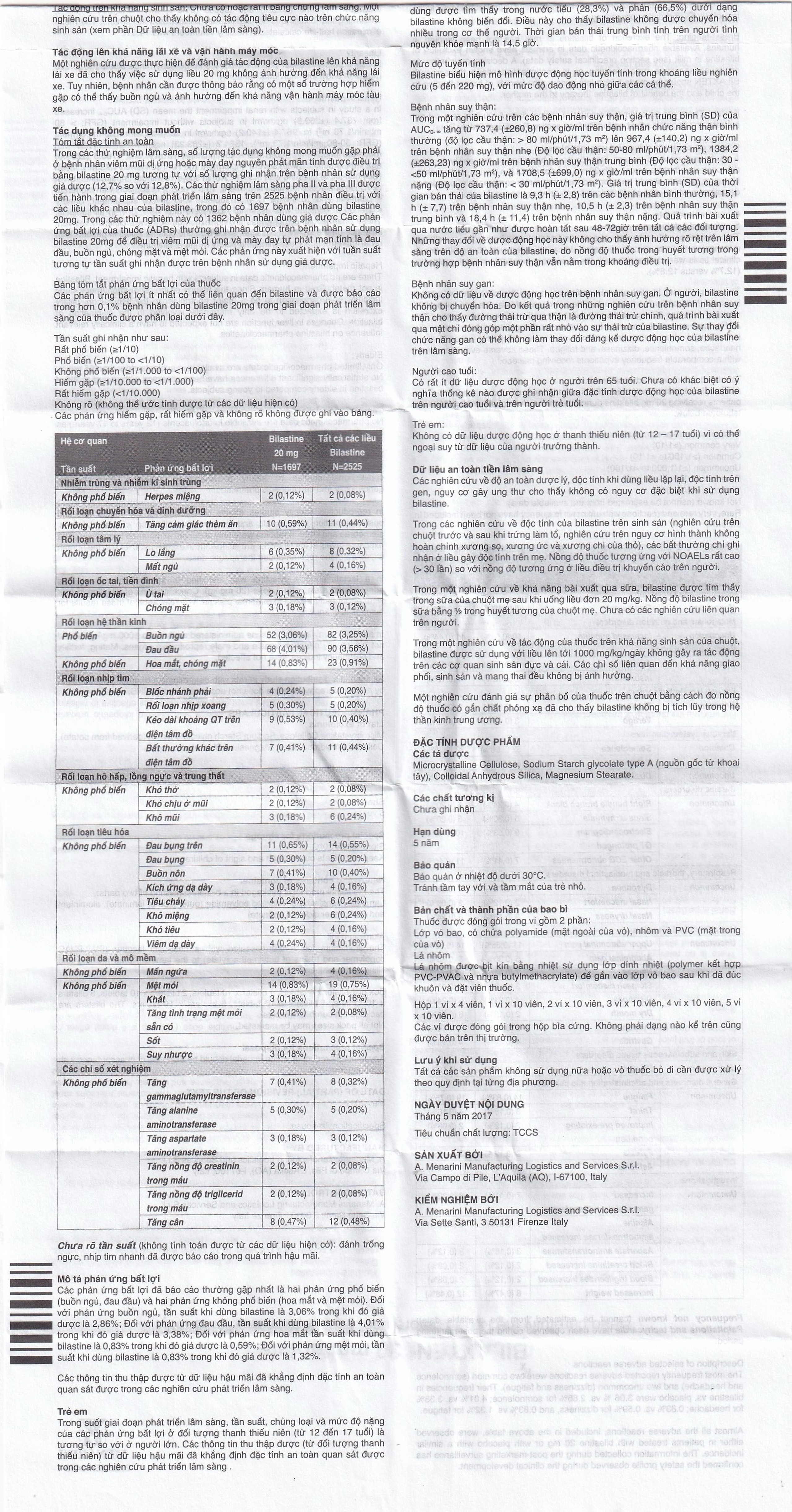 Thuốc Bilaxten 20mg Menarini điều trị viêm mũi dị ứng quanh năm hoặc theo mùa và mày đay (5 vỉ x 10 viên)