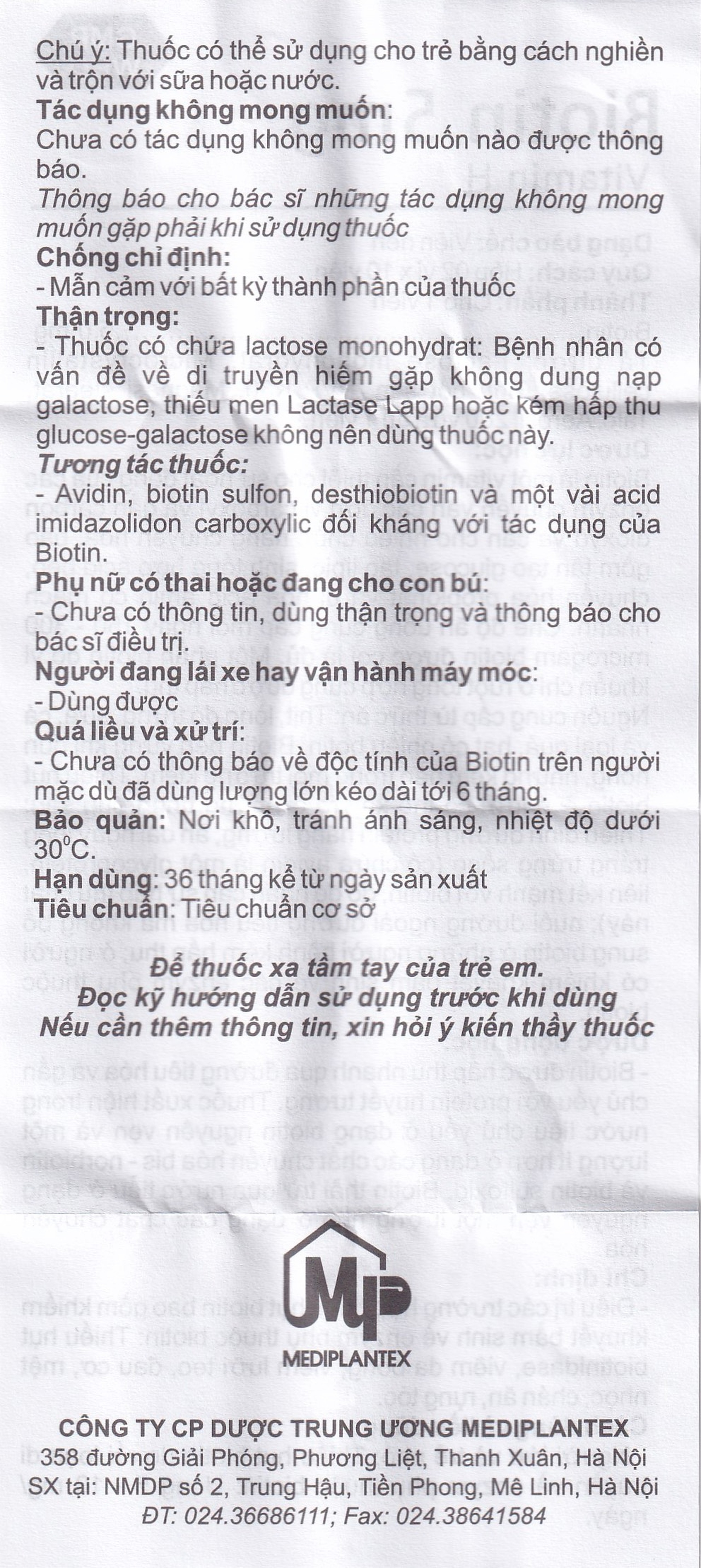 Thuốc Biotin 5mg Mediplantex điều trị thiếu hụt biotin (2 vỉ x 10 viên)