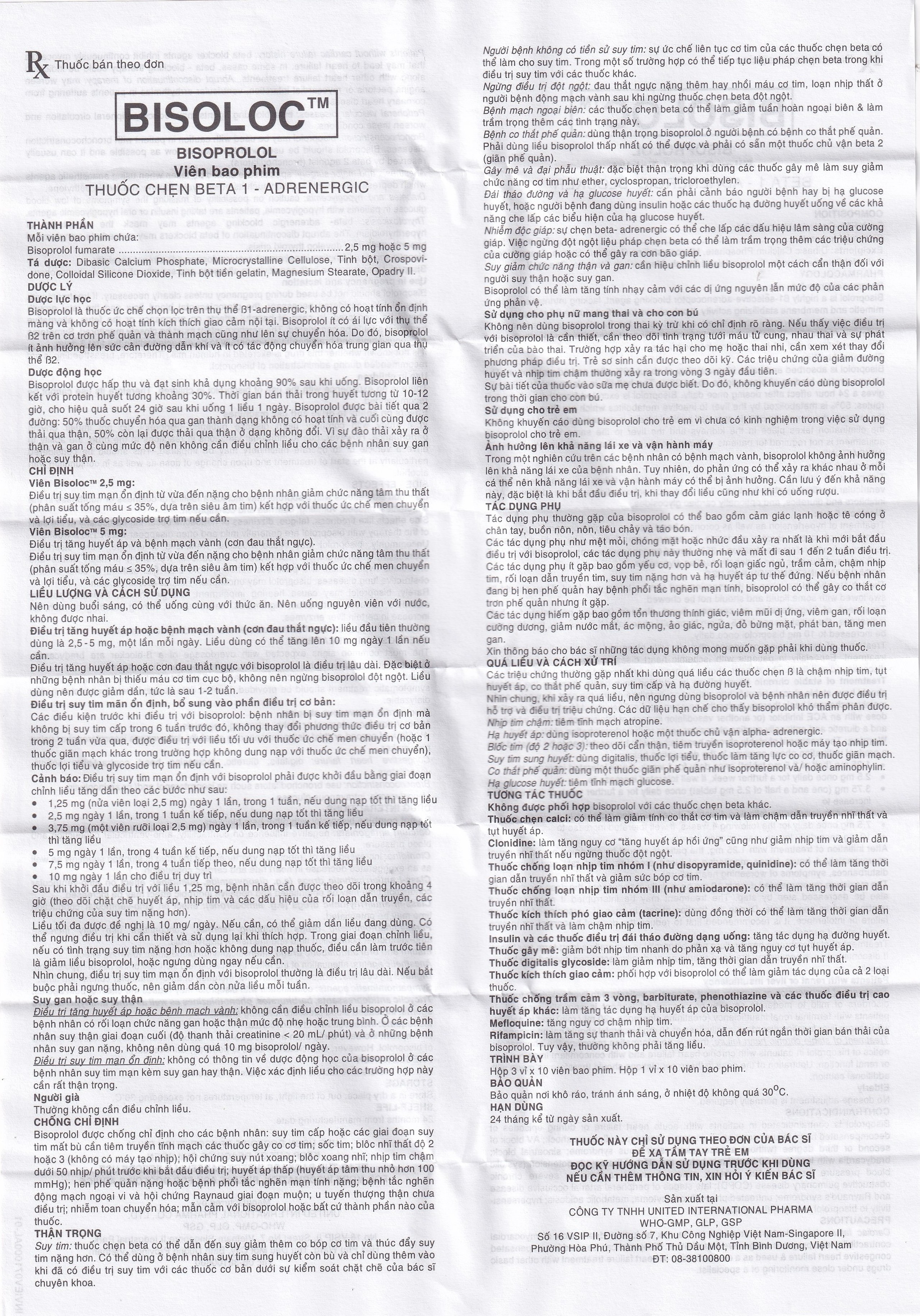 Thuốc Bisoloc United điều trị suy tim mạn ổn định từ vừa đến nặng (3 vỉ x 10 viên)