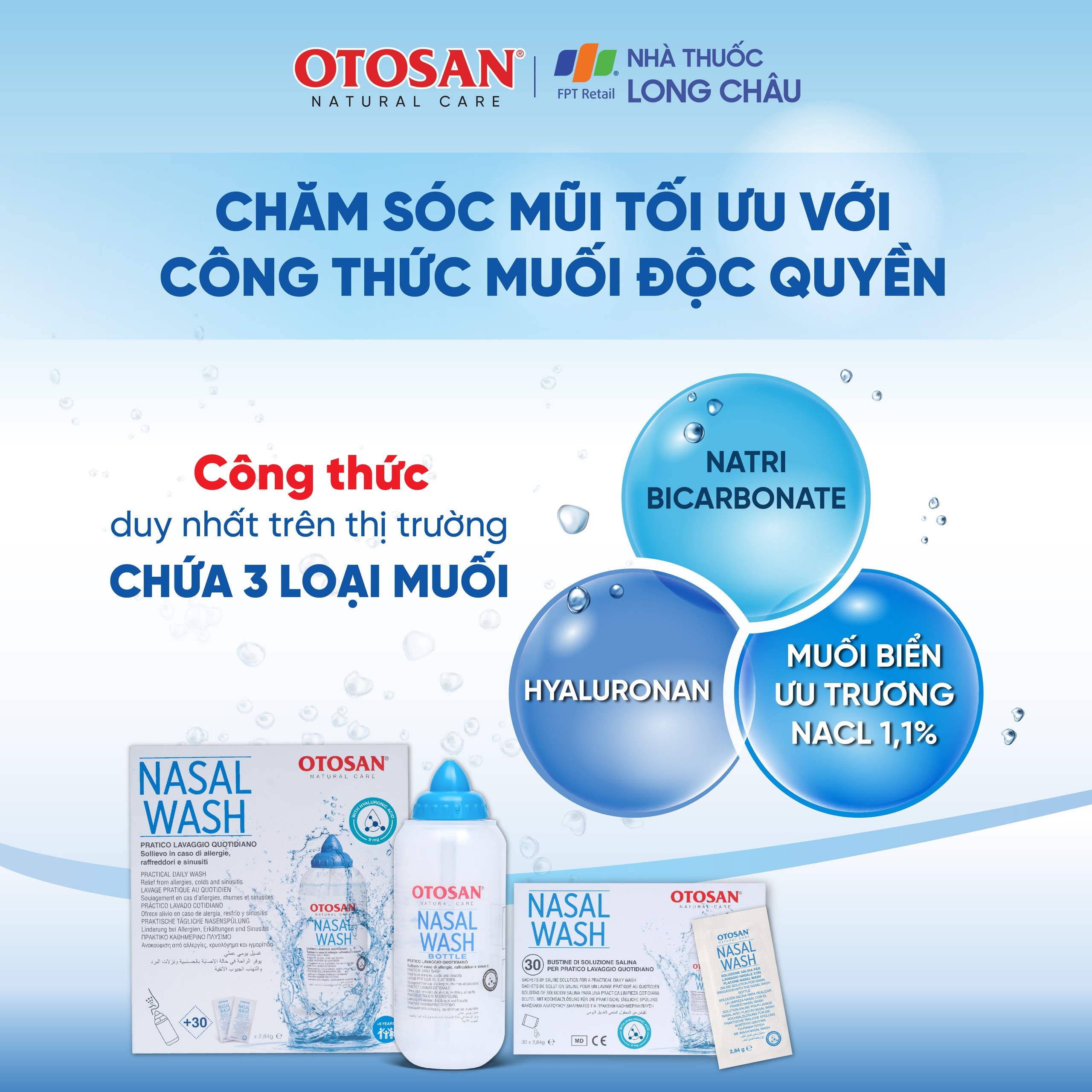 Bộ rửa mũi Otosan Nasal Wash Kit (30 gói) làm sạch sâu, ngừa viêm xoang, viêm mũi dành cho trẻ trên 6 tuổi