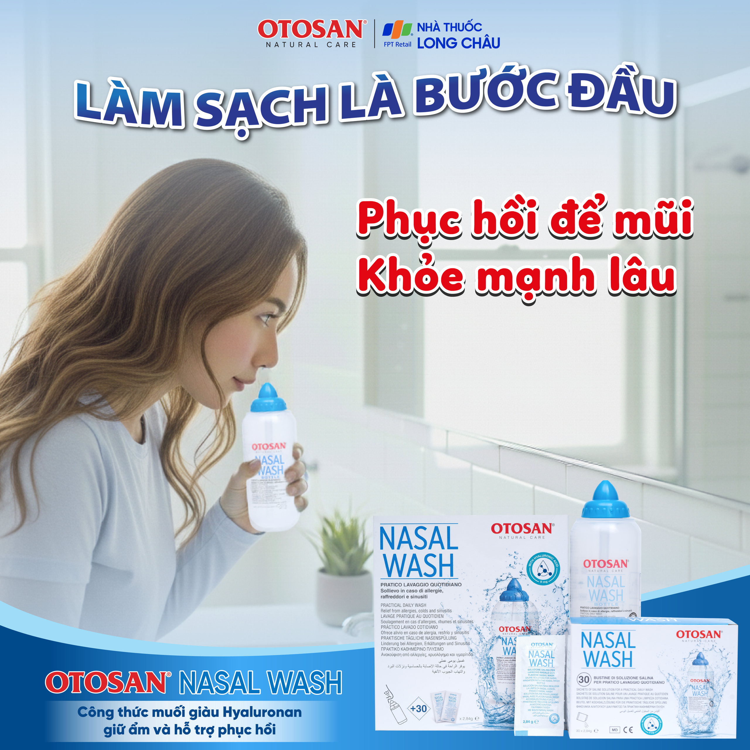 Bộ rửa mũi Otosan Nasal Wash Kit (30 gói) làm sạch sâu, ngừa viêm xoang, viêm mũi dành cho trẻ trên 6 tuổi