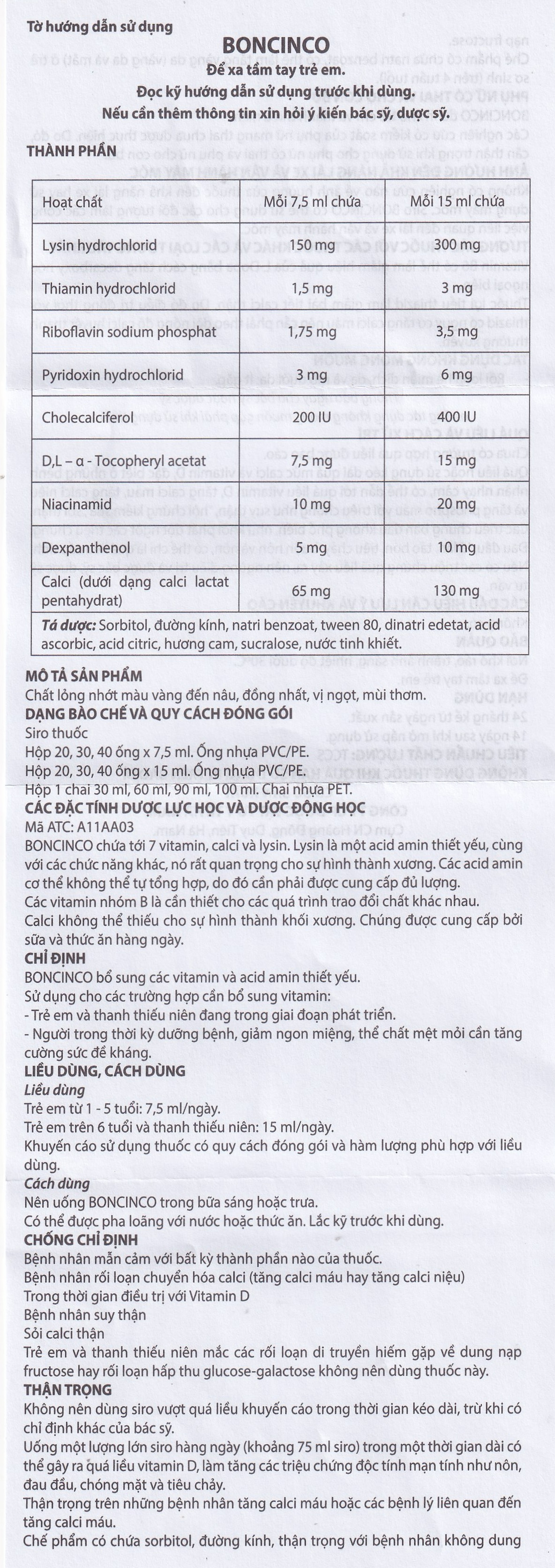 Thuốc Boncinco Hà Nam giúp bổ sung các vitamin và acid amin thiết yếu (20 ống x 7.5ml)