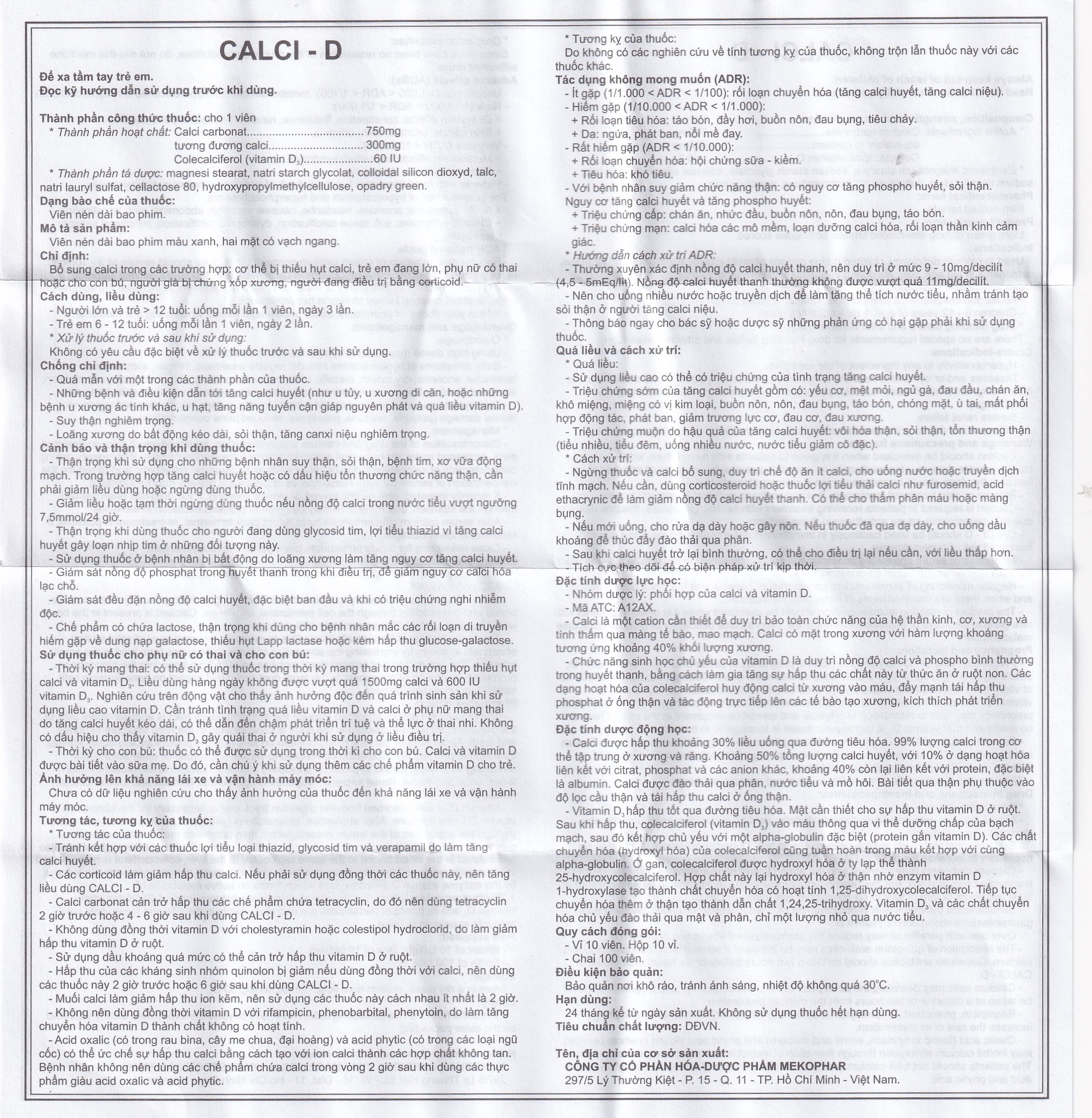 Thuốc Calci - D Mekophar bổ sung calci (10 vỉ x 10 viên)