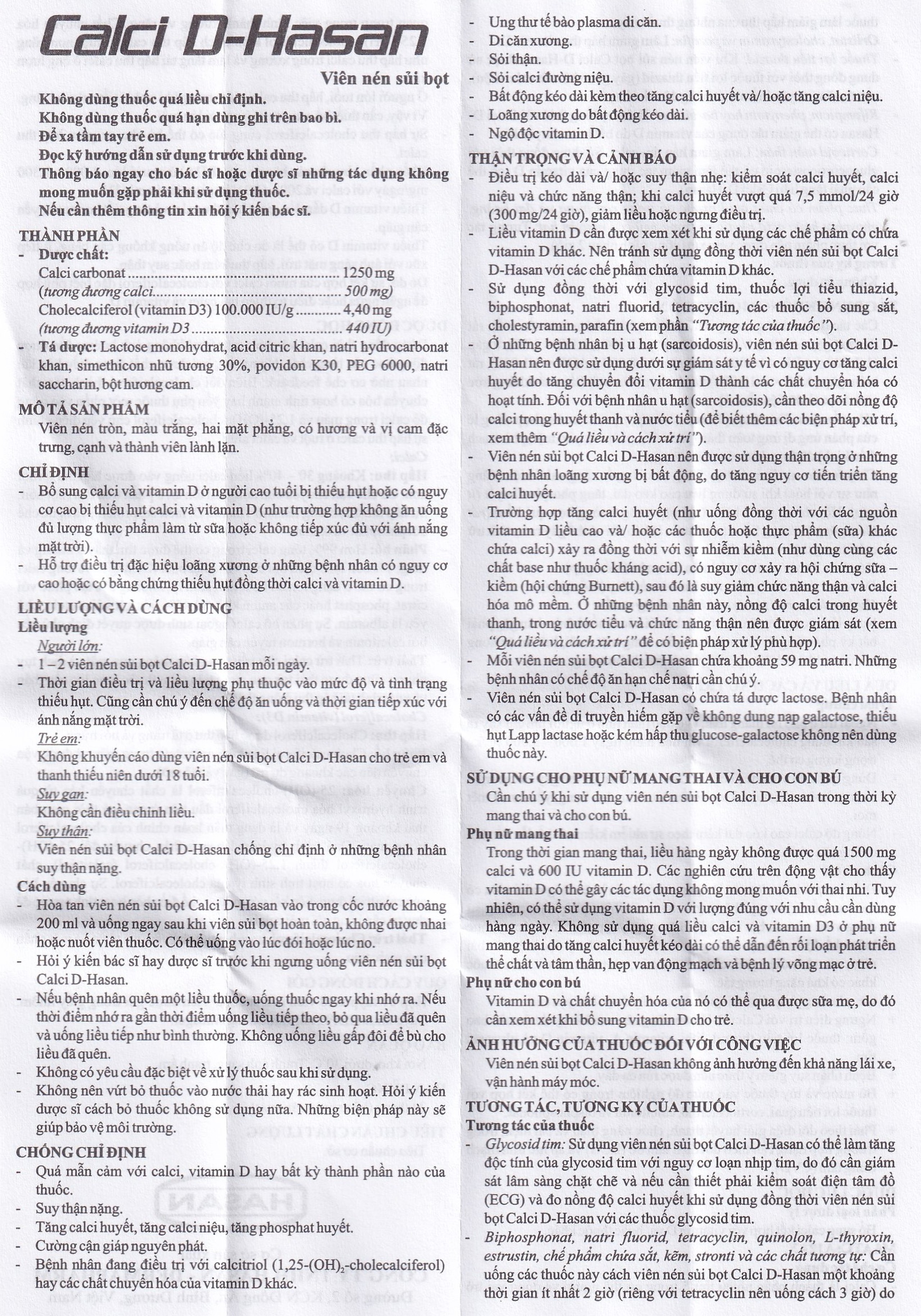 Viên sủi Calci D-Hasan điều trị loãng xương, bổ sung Canxi và Vitamin D (18 viên)