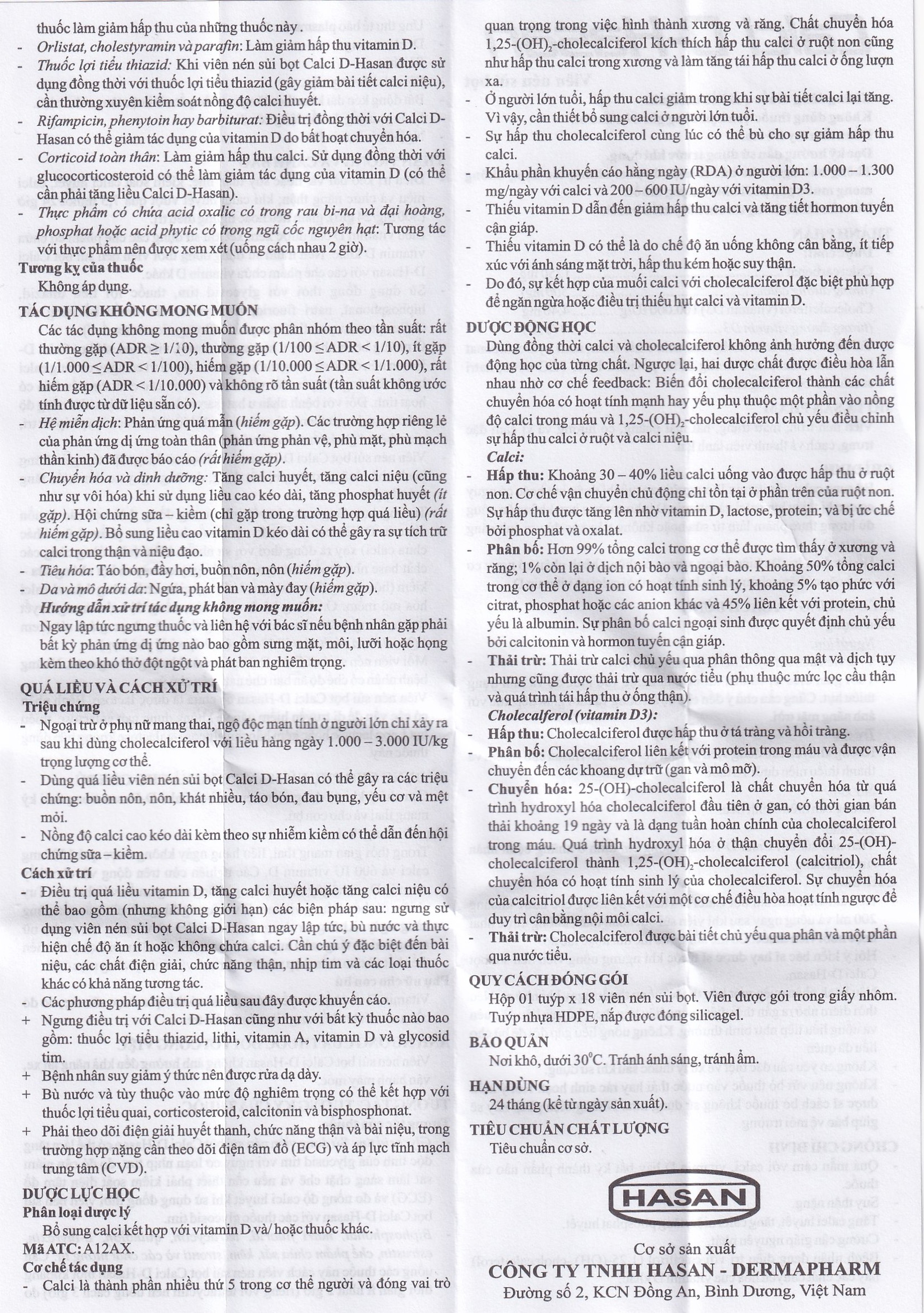 Viên sủi Calci D-Hasan điều trị loãng xương, bổ sung Canxi và Vitamin D (18 viên)
