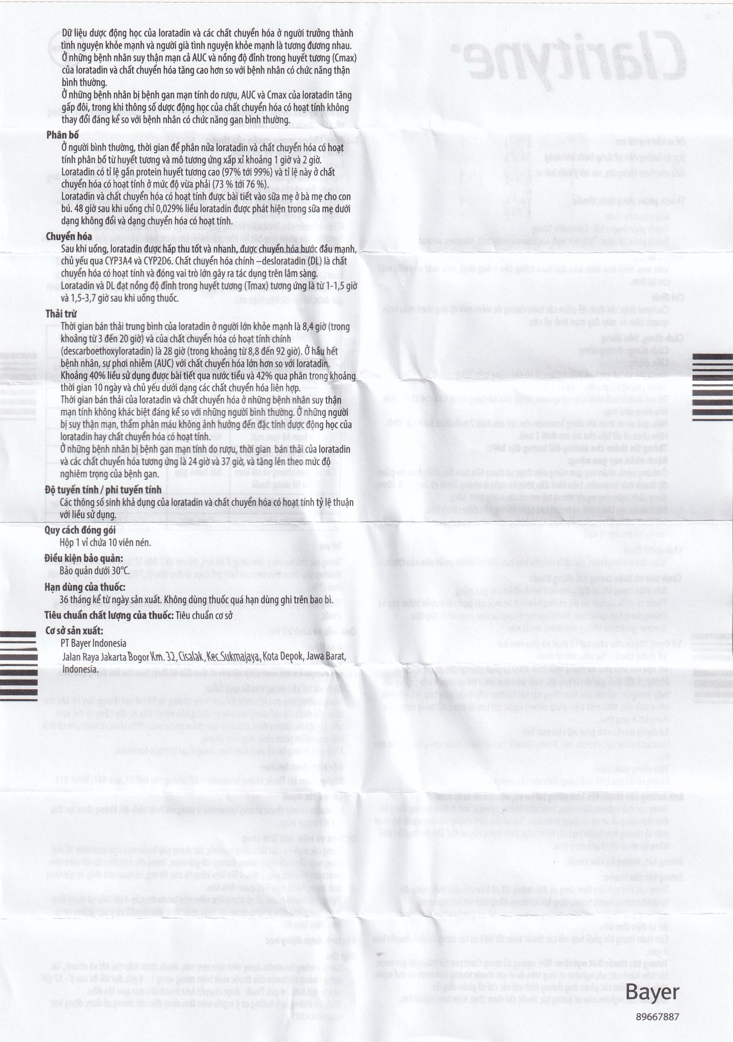 Thuốc Clarityne 10mg Bayer giảm các triệu chứng do viêm mũi dị ứng và mày đay mạn tính vô căn (1 vỉ x 10 viên)