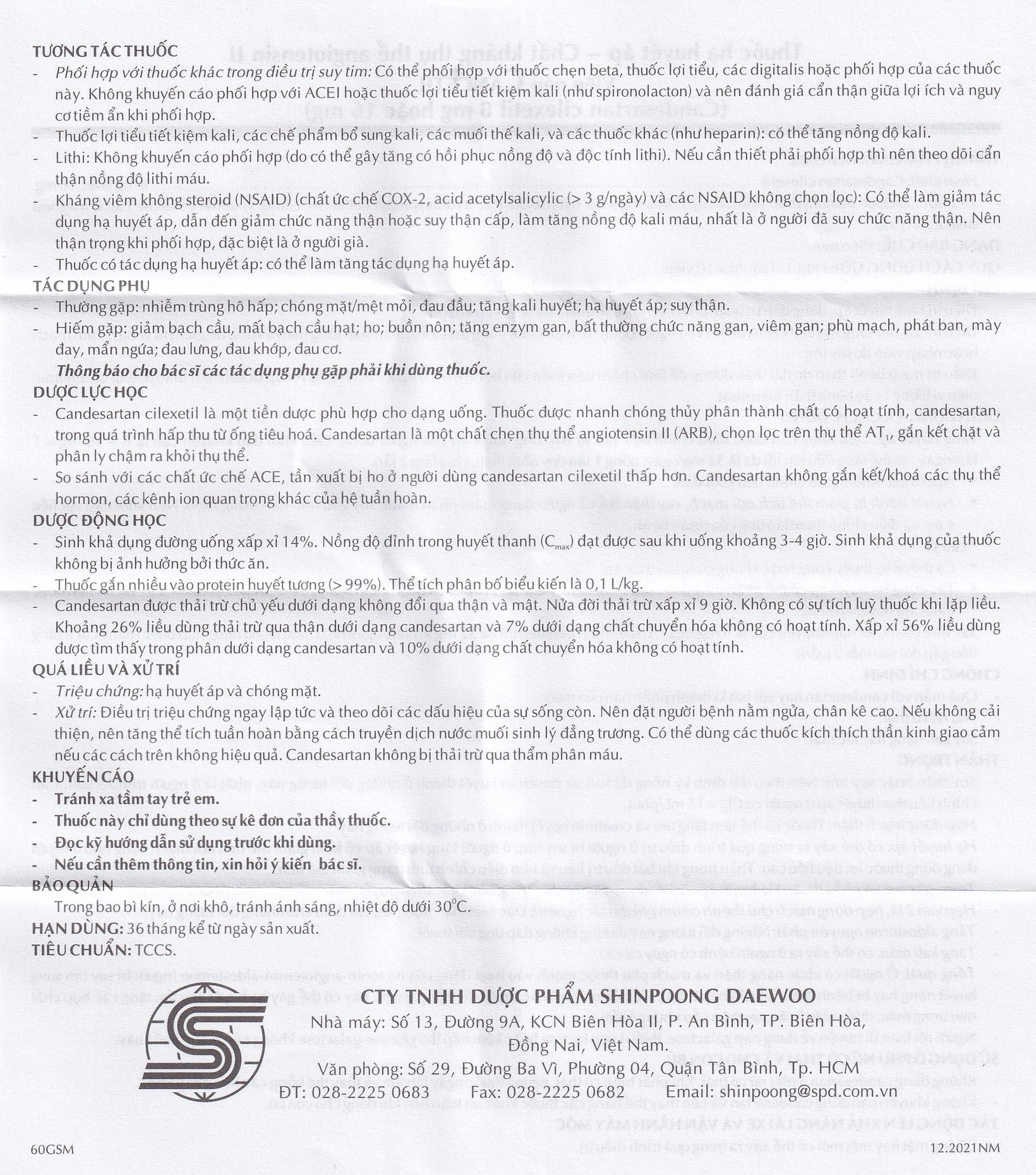 Thuốc Cancetil 8mg Shinpoong Daewoo điều trị tăng huyết áp (30 viên)