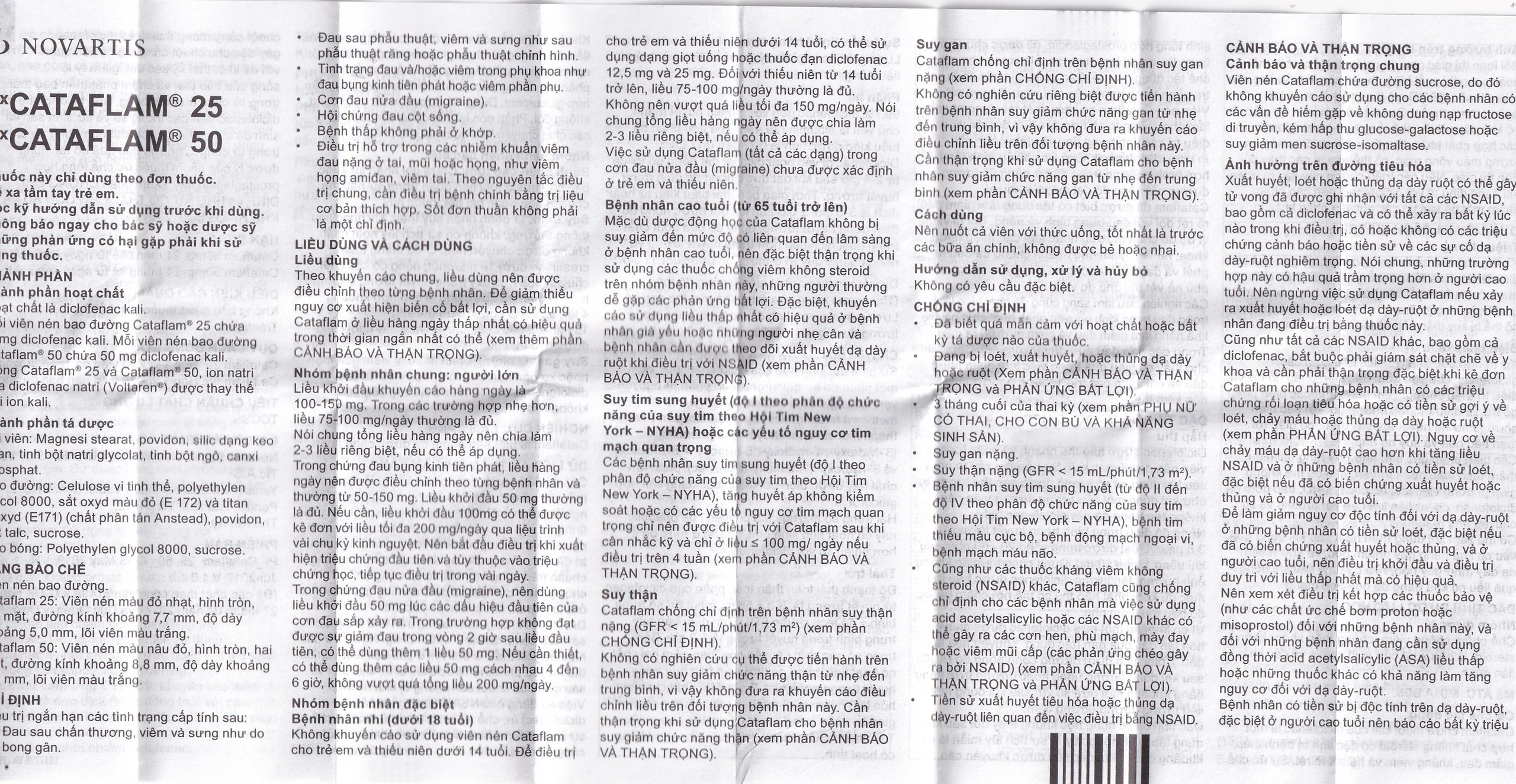 Thuốc Cataflam 25 Novartis điều trị đau sau chấn thương, viêm và sưng do bong gân (1 vỉ x 10 viên)