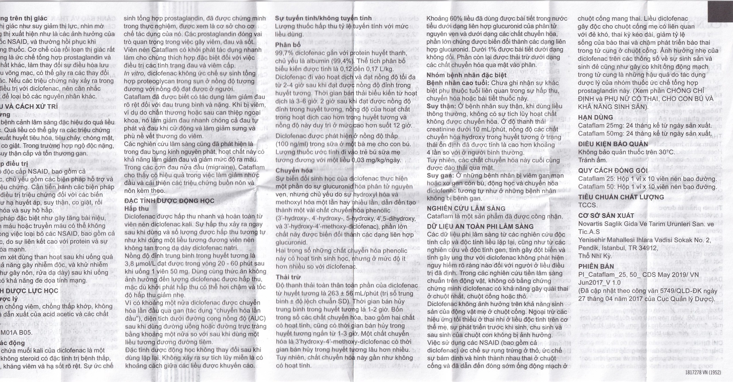 Thuốc Cataflam 25 Novartis điều trị đau sau chấn thương, viêm và sưng do bong gân (1 vỉ x 10 viên)