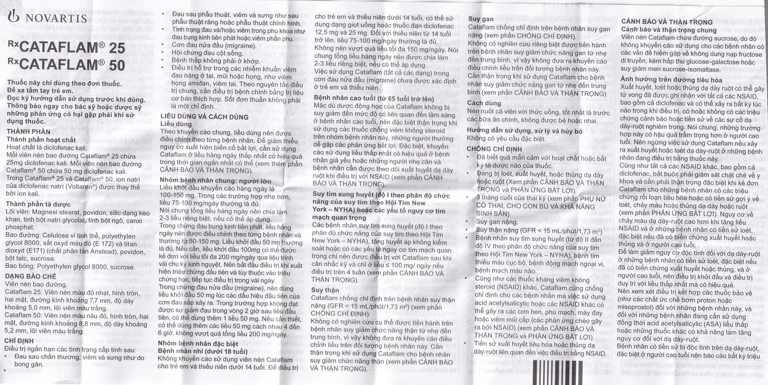 Thuốc Cataflam 50 Novartis điều trị đau sau chấn thương, viêm và sưng do bong gân (1 vỉ x 10 viên)