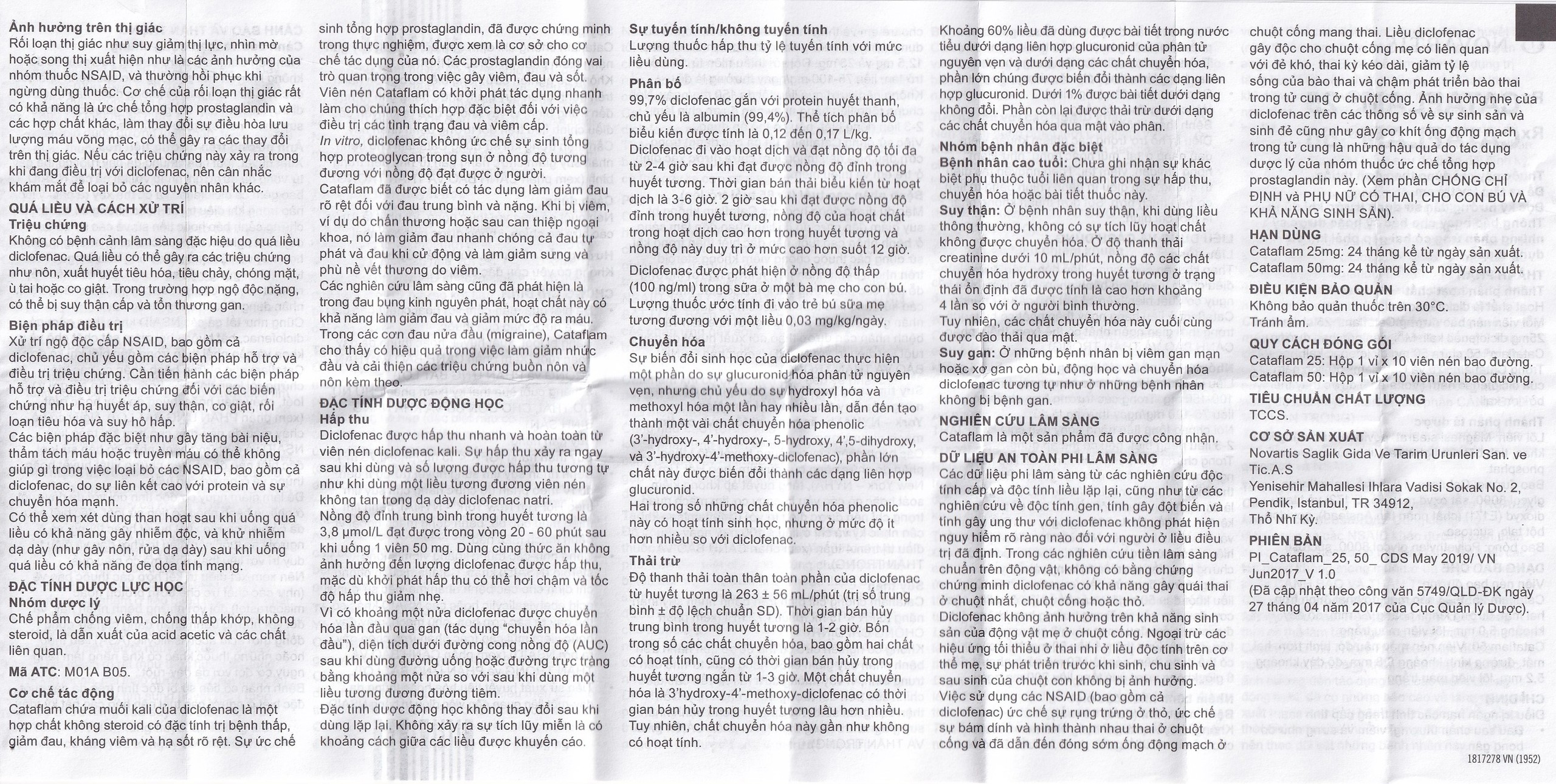 Thuốc Cataflam 50 Novartis điều trị đau sau chấn thương, viêm và sưng do bong gân (1 vỉ x 10 viên)