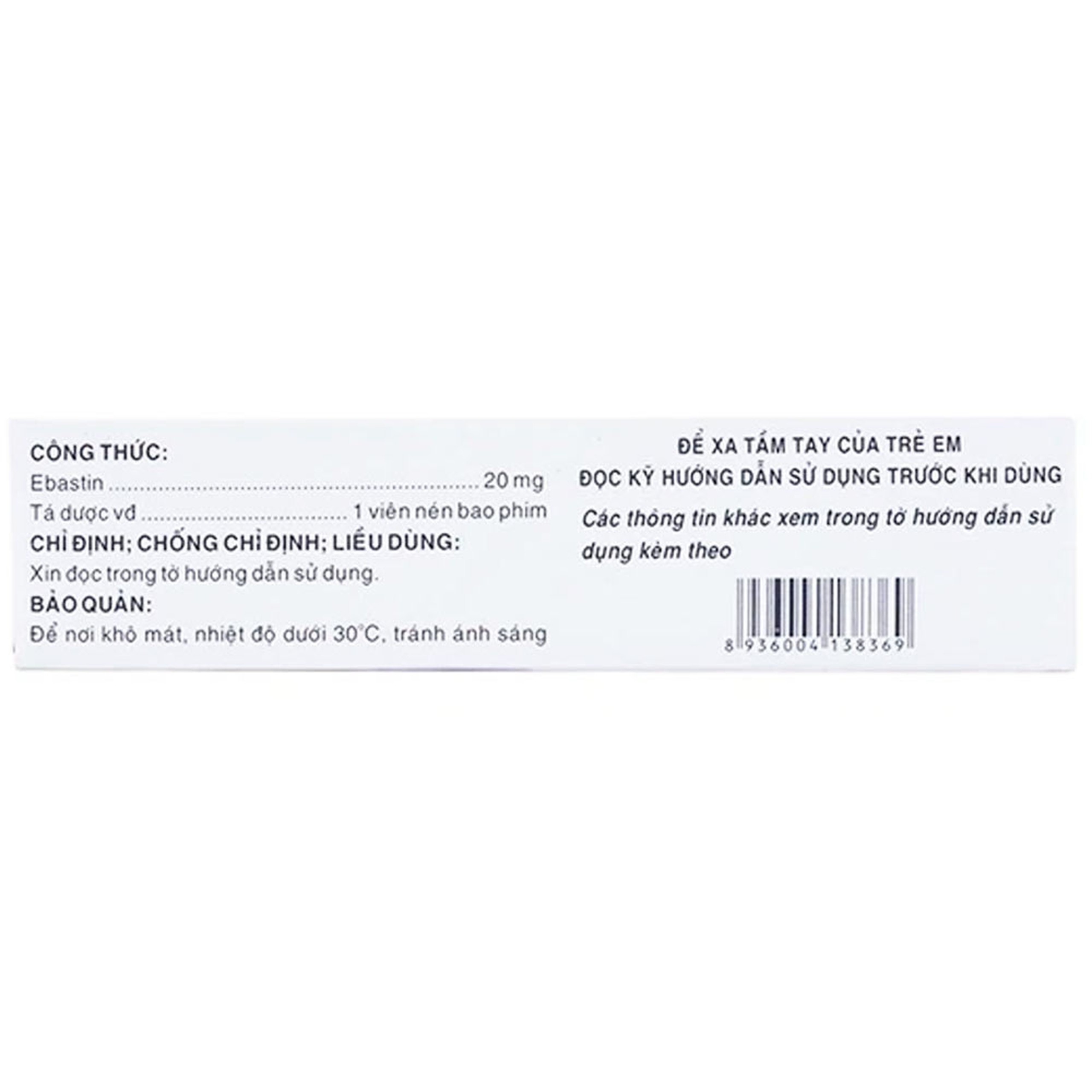 Thuốc Cebastin20 Dược 3-2 điều trị viêm mũi dị ứng, mày đay (3 vỉ x 10 viên) 