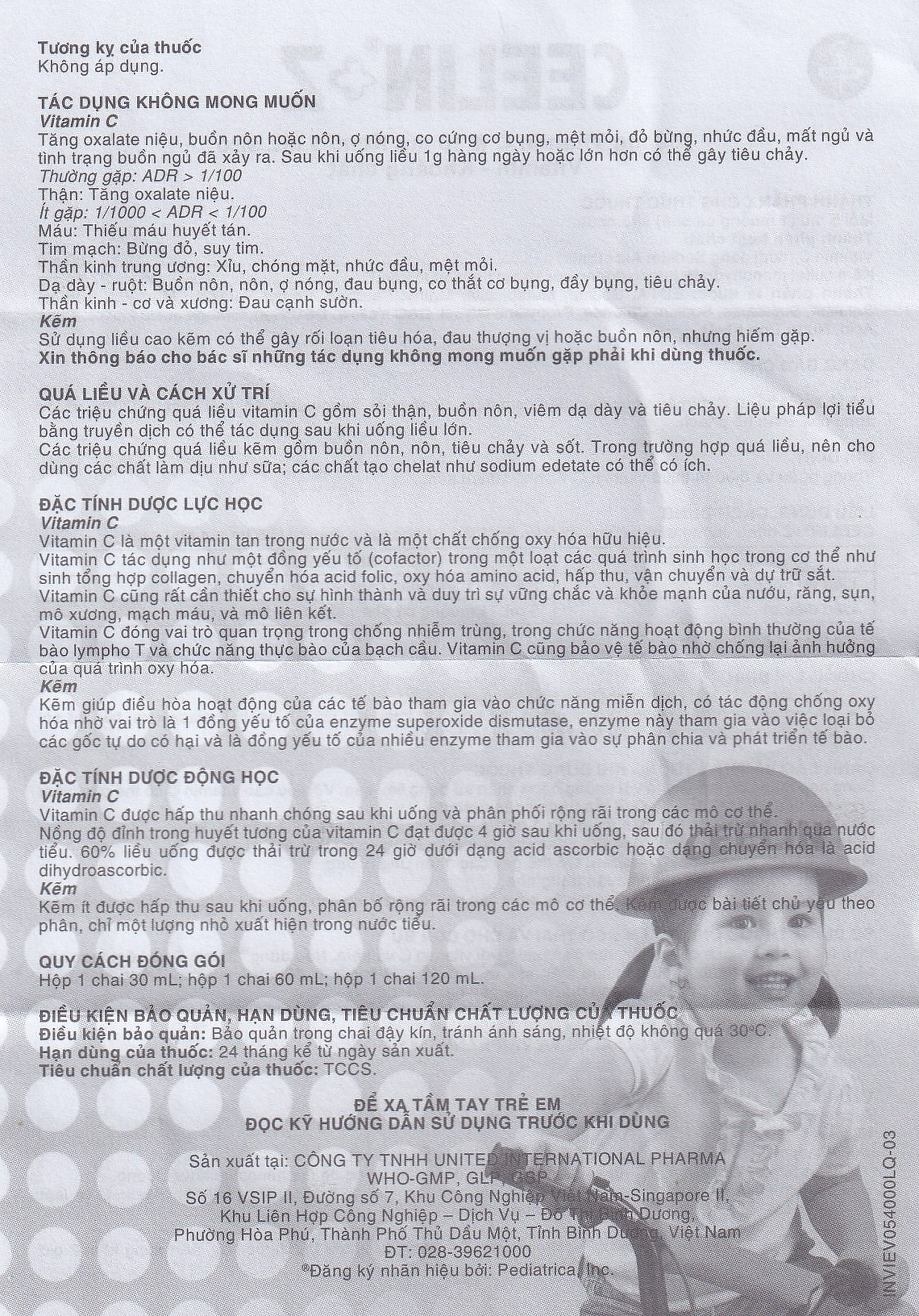 Siro Ceelin + Z United phòng ngừa và điều trị thiếu vitamin C hoặc thiếu kẽm (60ml)