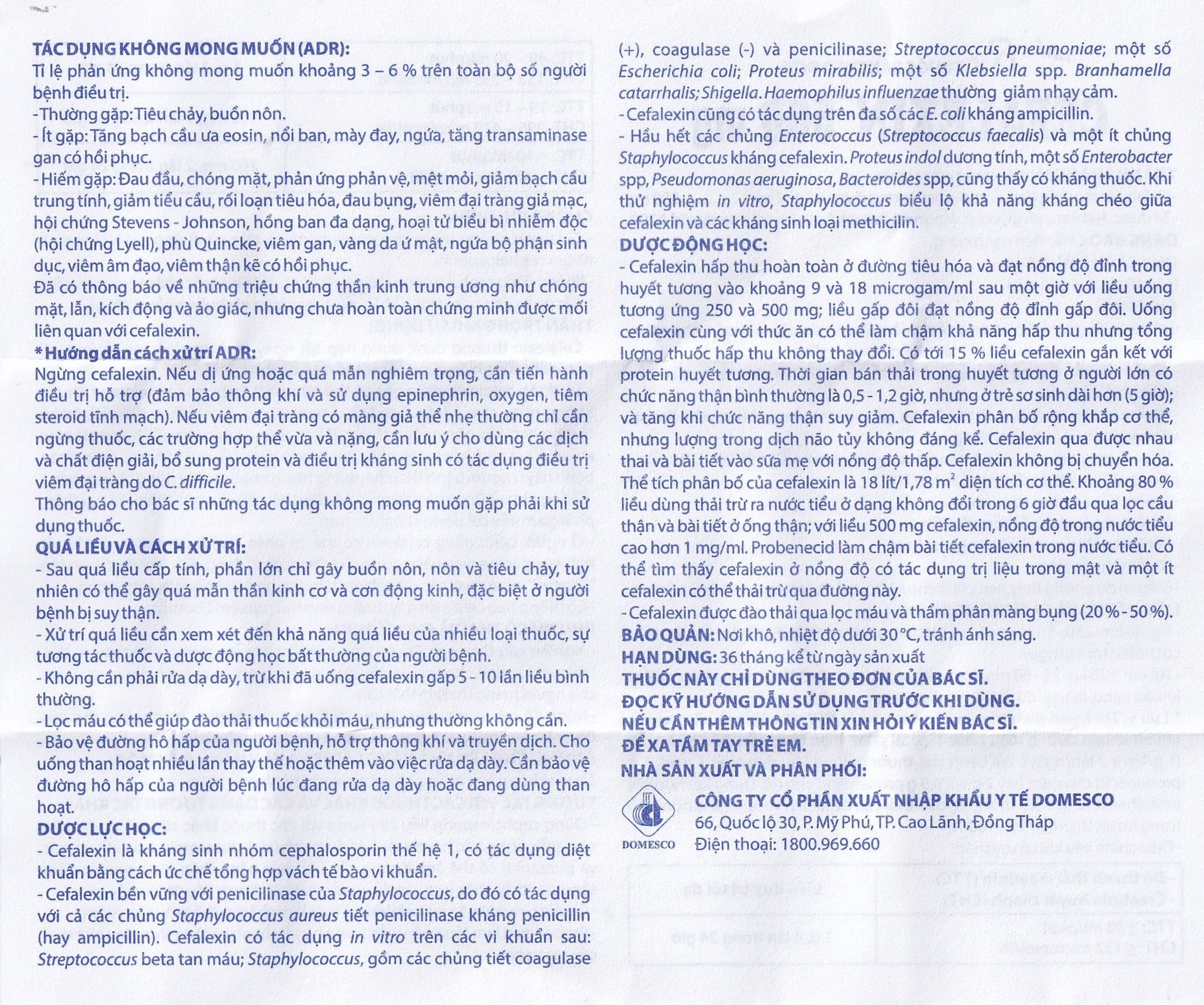 Thuốc Cefalexin 500mg Domesco điều trị nhiễm khuẩn (10 vỉ x 10 viên)