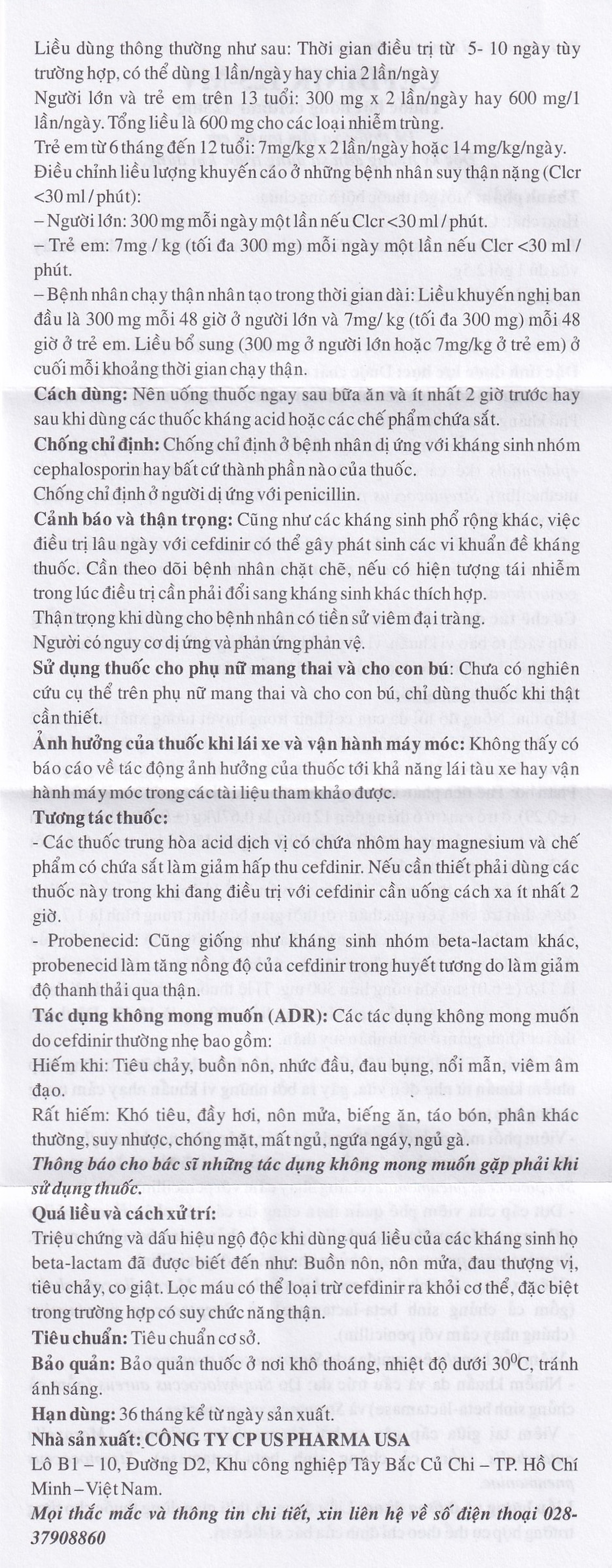 Bột pha hỗn dịch uống Cefdinir 125 - MV USP điều trị nhiễm khuẩn (10 gói)