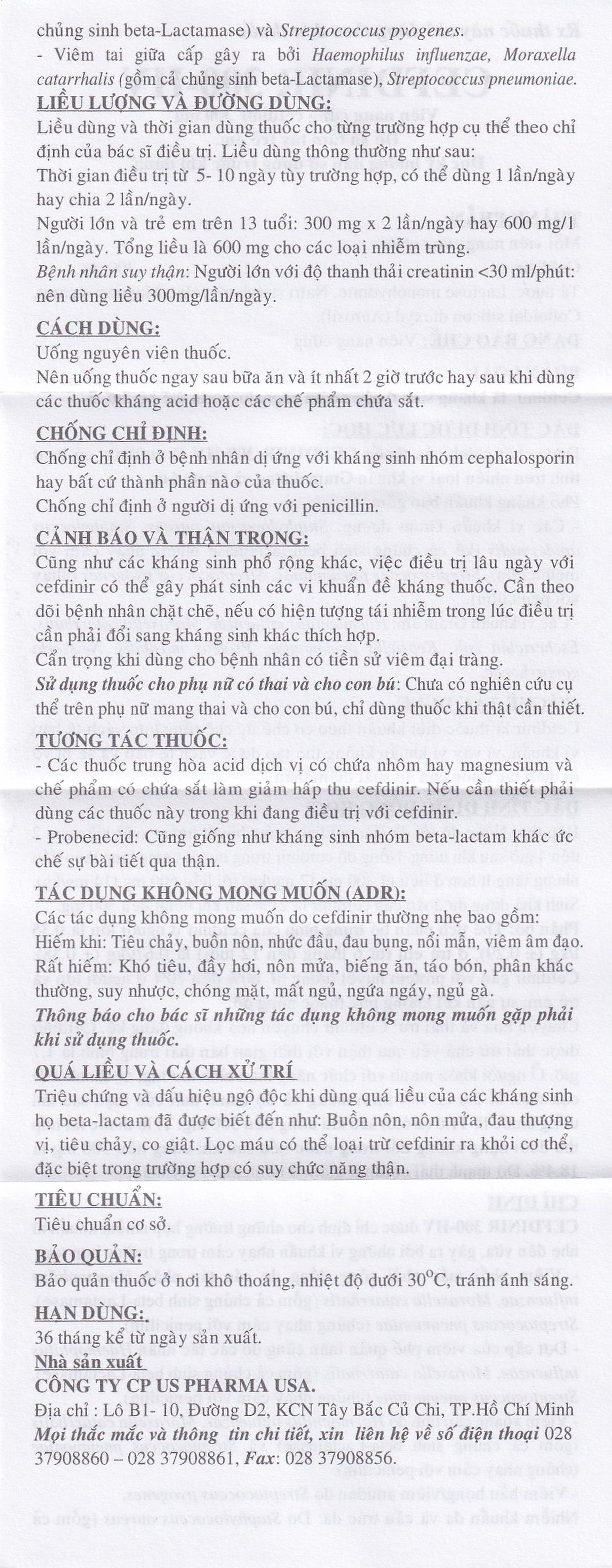 Thuốc Cefdinir 300 - HV USP điều trị nhiễm khuẩn (2 vỉ x 10 viên)
