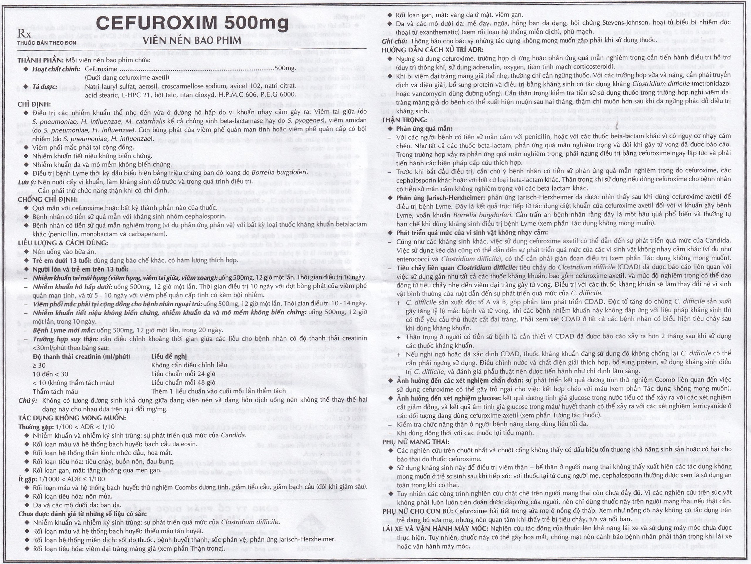 Thuốc Cefuroxim 500mg Vidipha điều trị nhiễm khuẩn (2 vỉ x 5 viên)