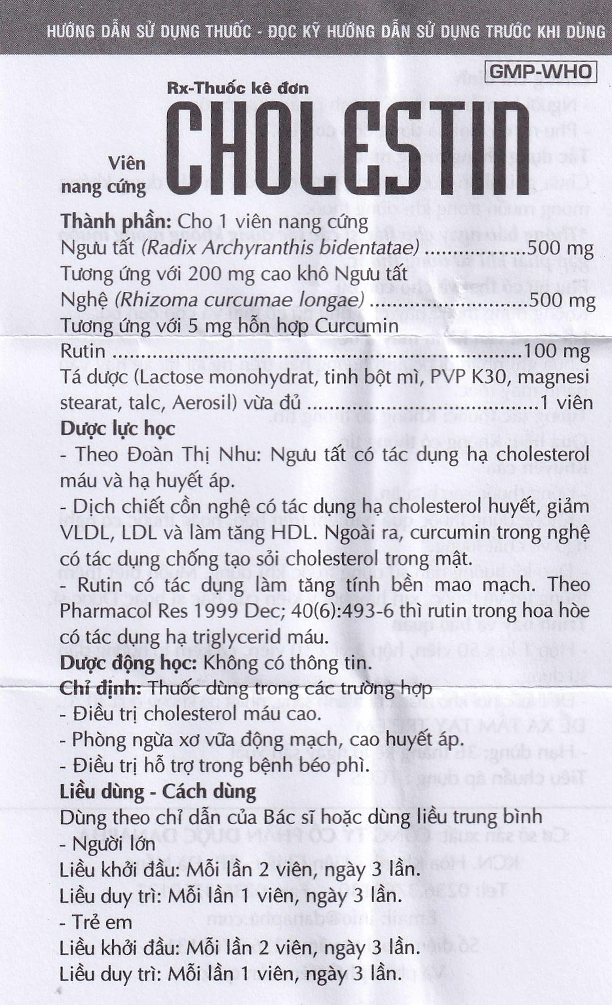 Thuốc Cholestin Danapha phòng ngừa xơ vữa động mạch, cao huyết áp (50 viên)