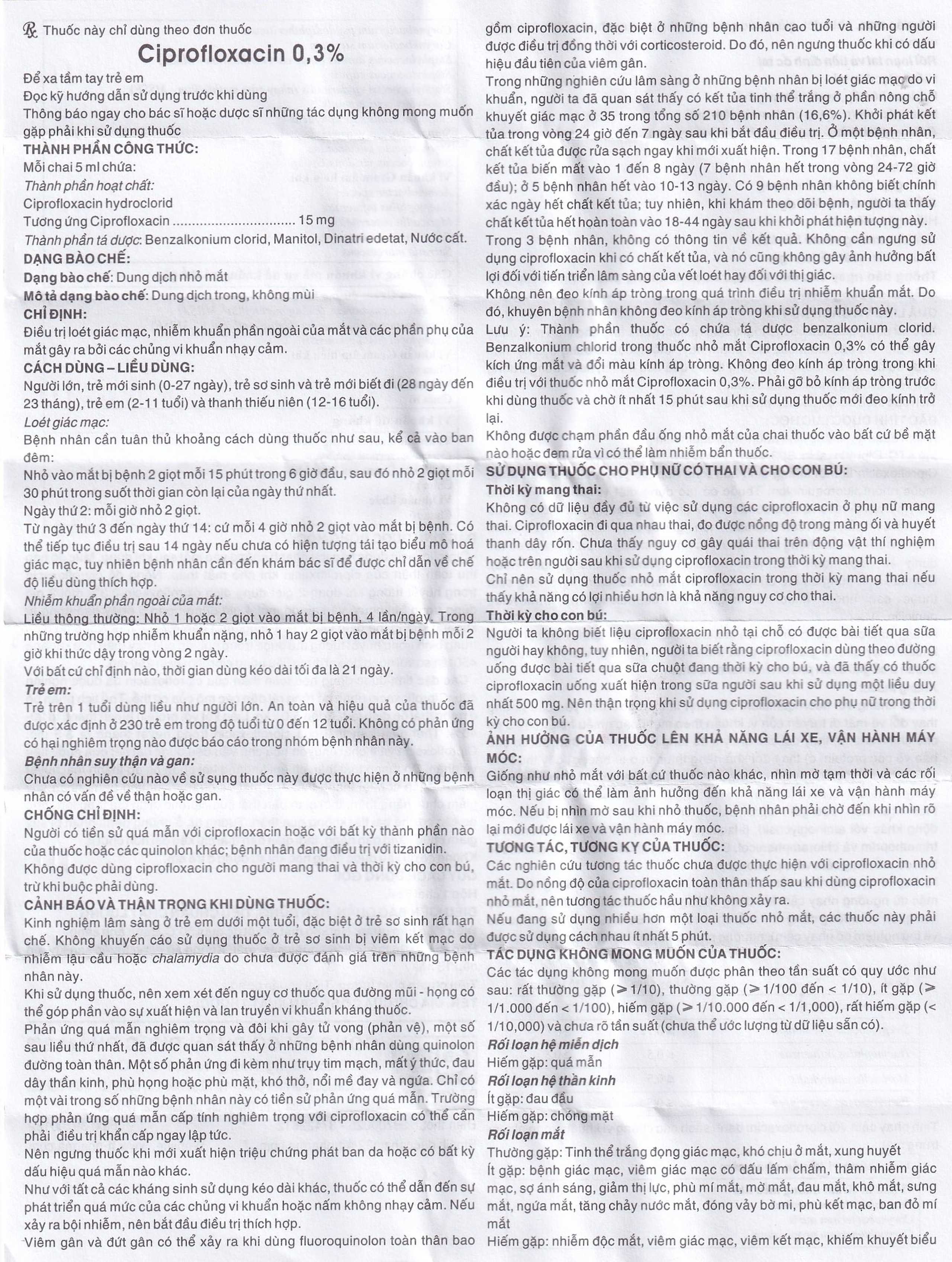 Thuốc nhỏ mắt Ciprofloxacin 0.3% Dược 3-2 điều trị loét giác mạc (5ml)