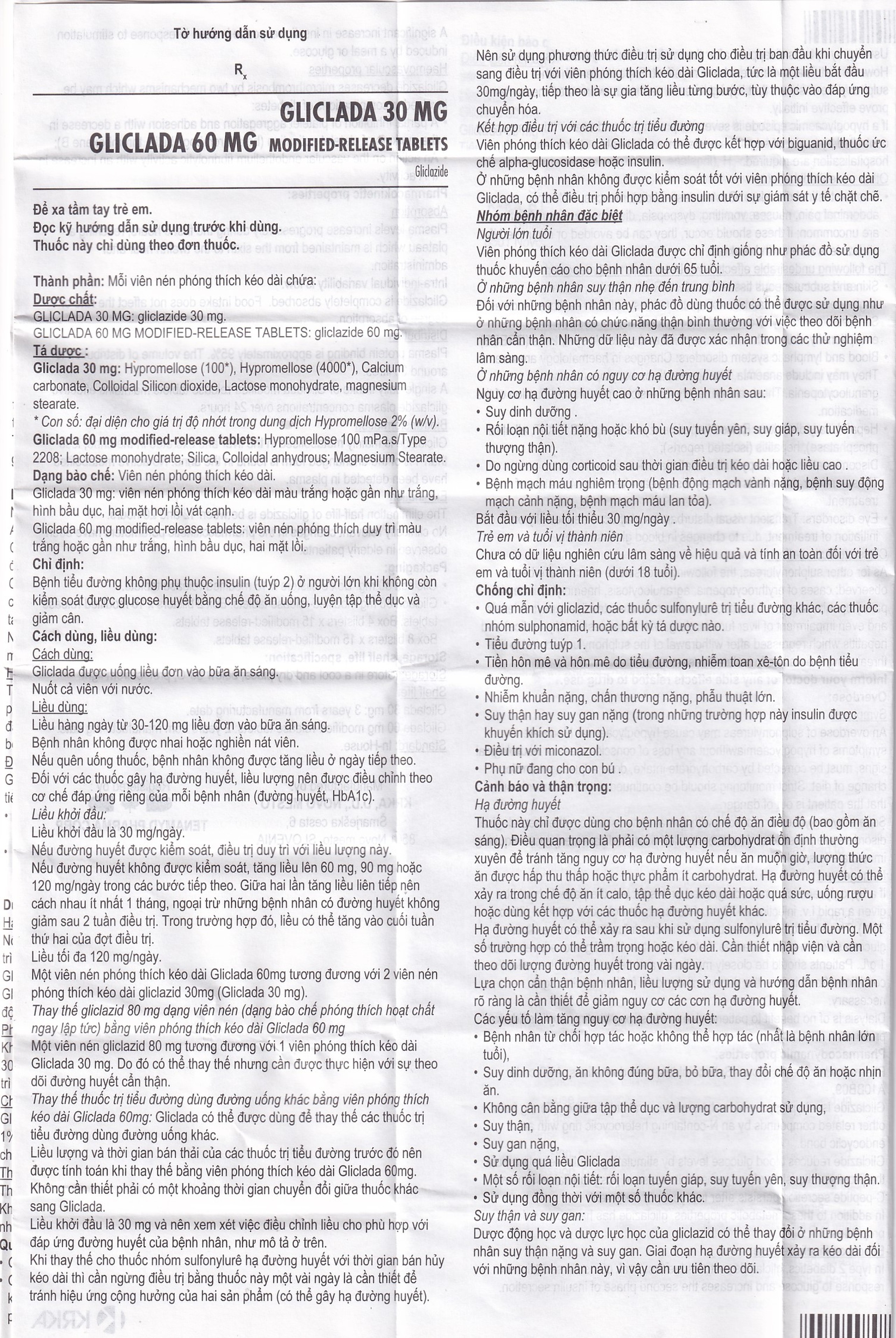 Thuốc Gliclada 30mg KRKA điều trị bệnh tiểu đường (8 vỉ x 15 viên)
