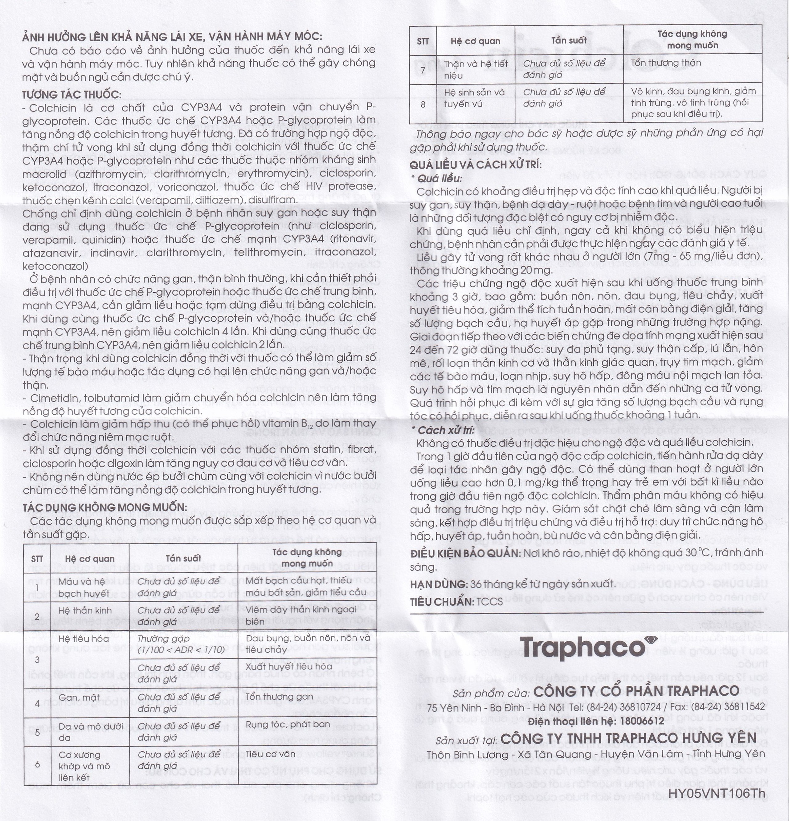 Thuốc Colchicin 1mg Traphaco phòng tái phát viêm khớp do gút và điều trị dài ngày bệnh gút (1 vỉ x 20 viên)