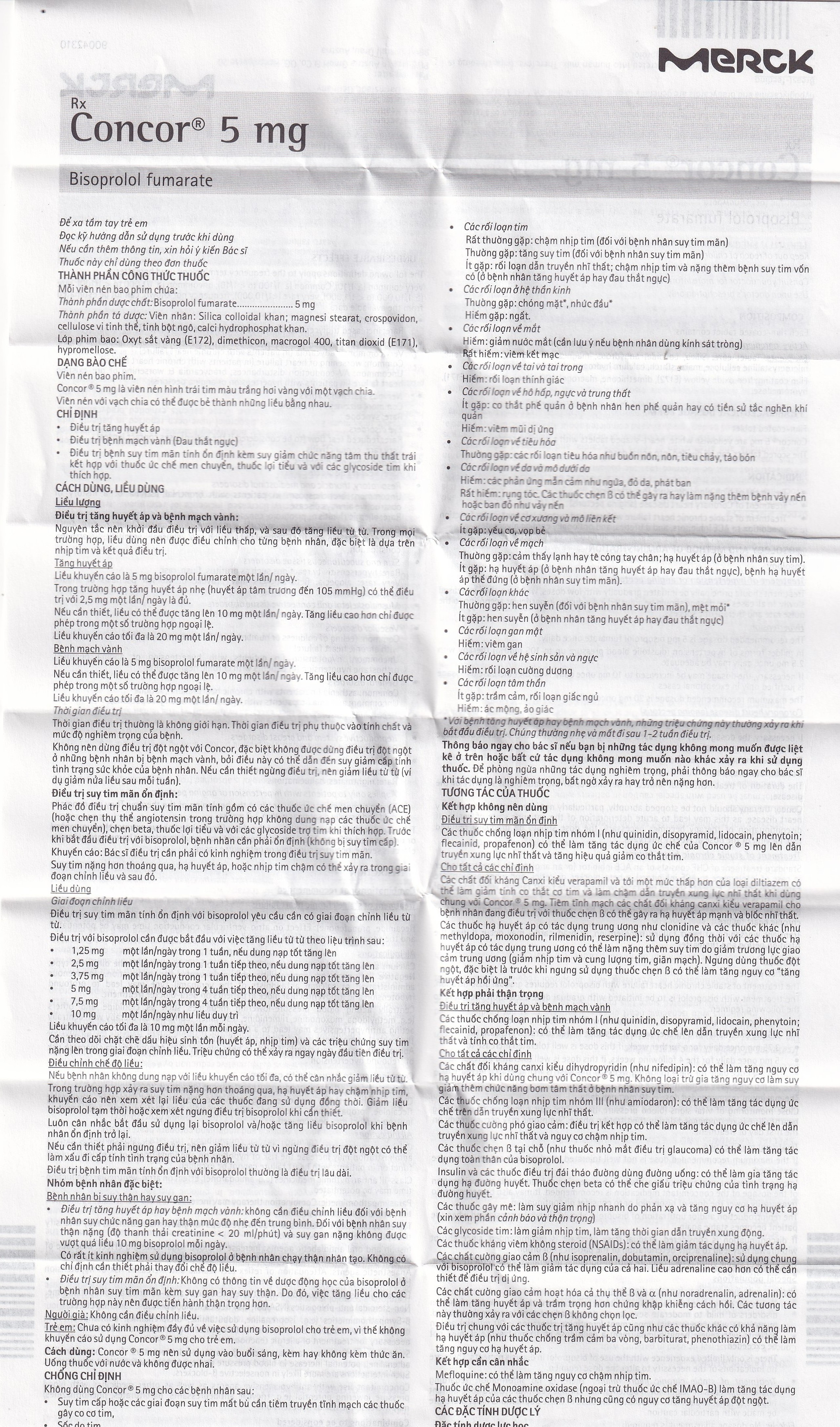 Thuốc Concor 5mg Merck điều trị tăng huyết áp, đau thắt ngực (3 vỉ x 10 viên)