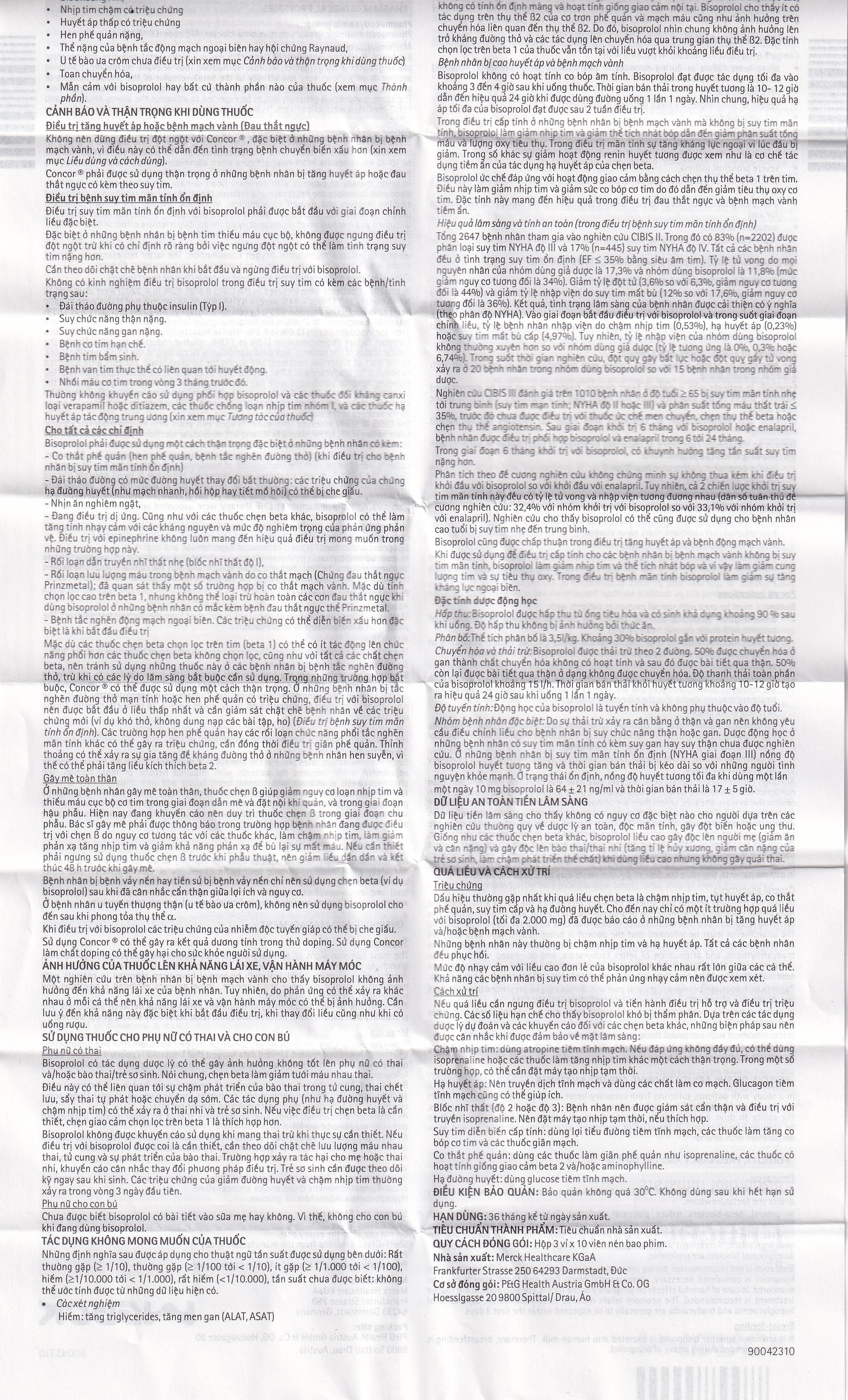 Thuốc Concor 5mg Merck điều trị tăng huyết áp, đau thắt ngực (3 vỉ x 10 viên)