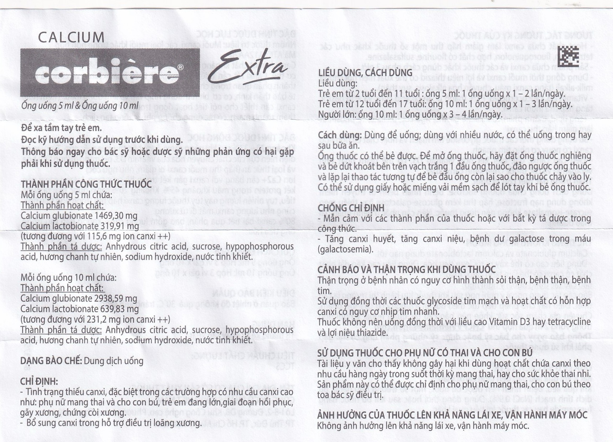 Dung dịch uống Calcium Corbière Extra Sanofi bổ sung canxi, hỗ trợ điều trị loãng xương (3 vỉ x 10 ống x 10ml)