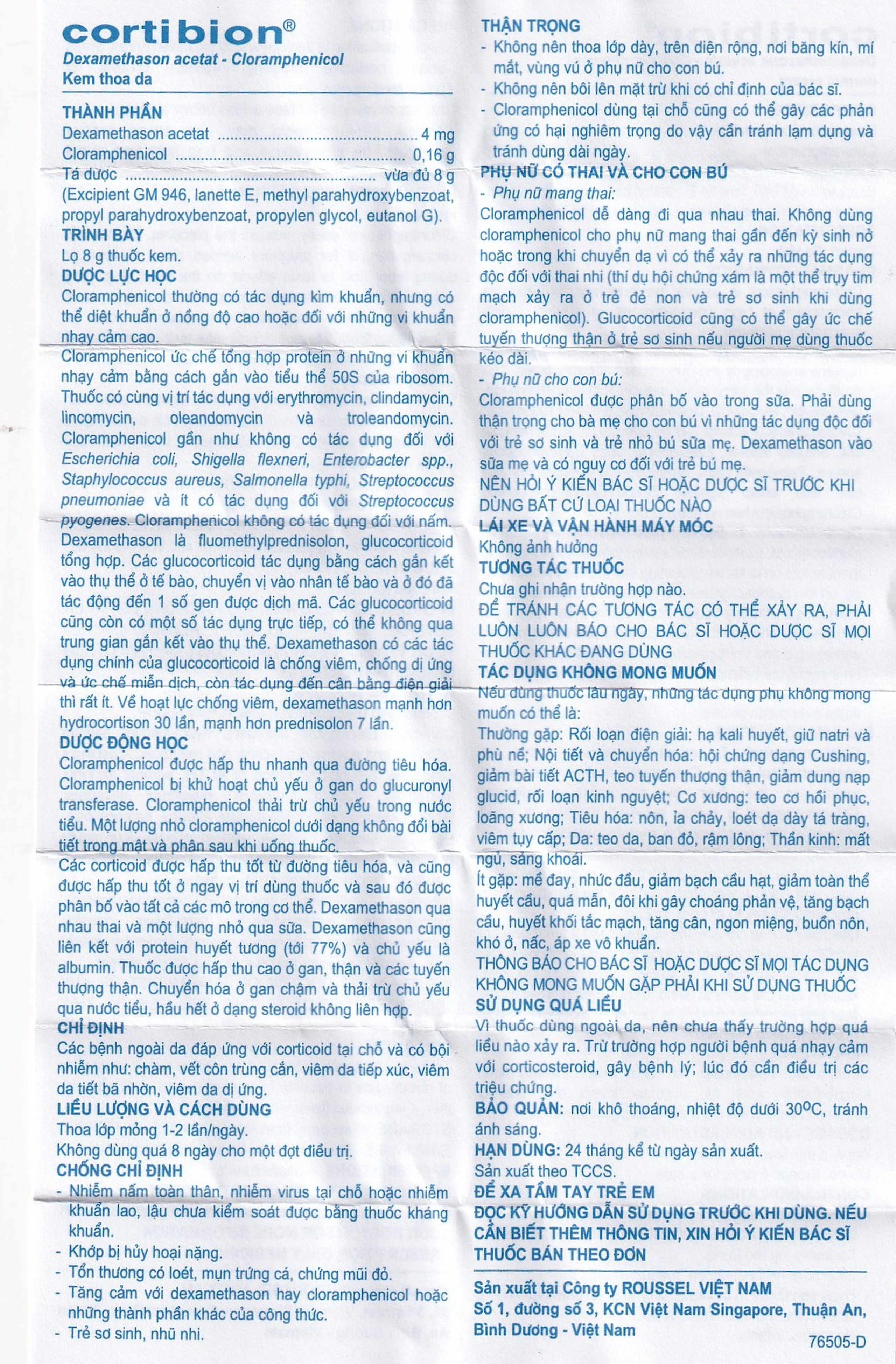 Kem thoa da Cortibion Roussel điều trị chàm, vết côn trùng cắn, viêm da tiếp xúc, viêm da dị ứng (8g)