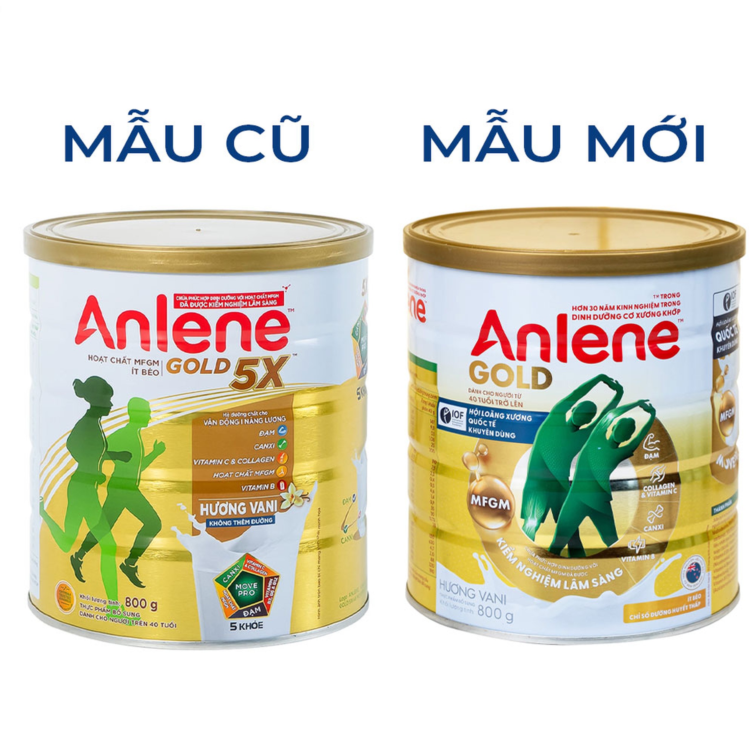 Sữa Anlene Gold 5X hương vani tăng cường sức khỏe cơ-xương-khớp dành cho người trên 40 tuổi (800g)