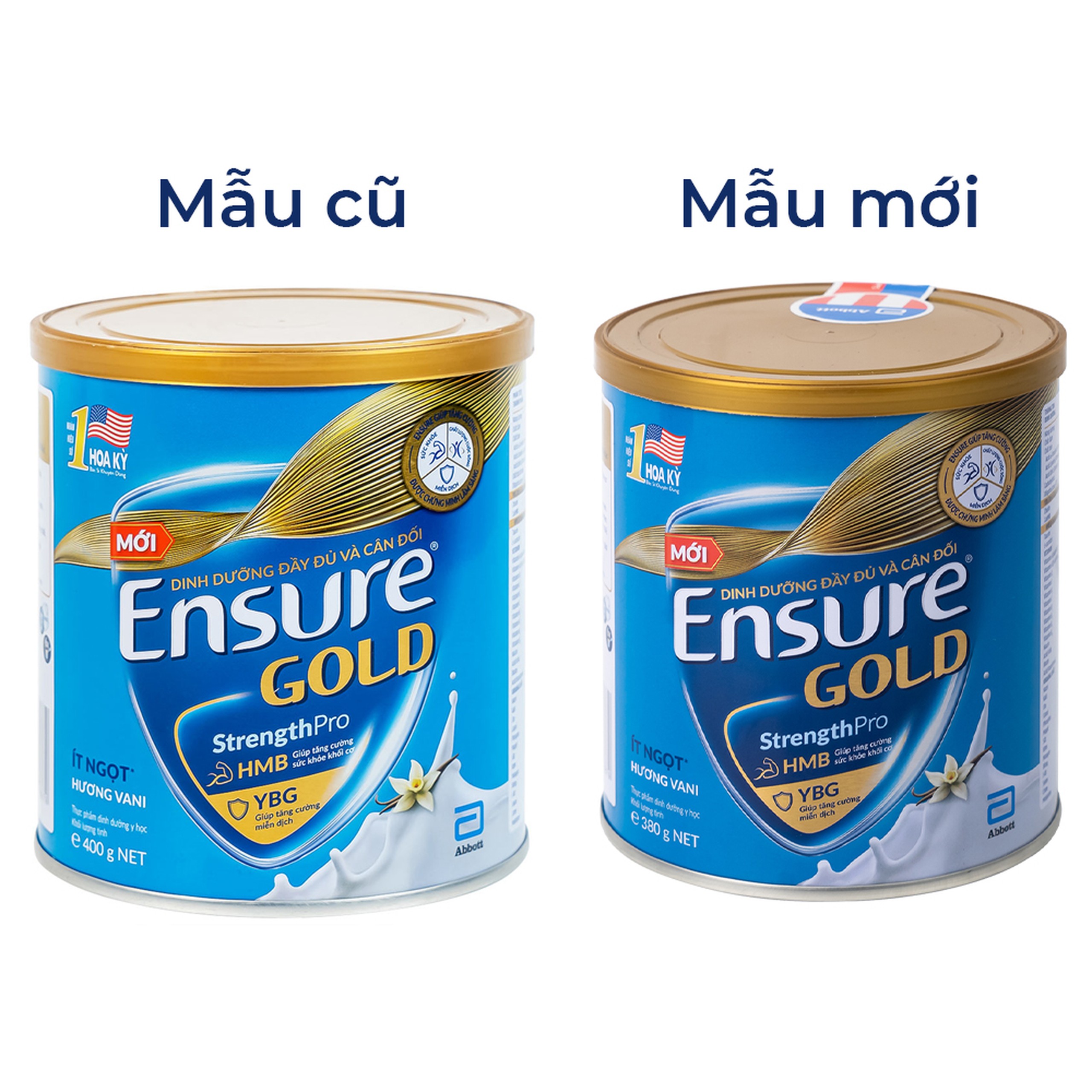 Sữa bột Ensure Gold StrengthPro Abbott hương vani, ít ngọt, tăng cường sức khỏe khối cơ, tăng miễn dịch (380g)