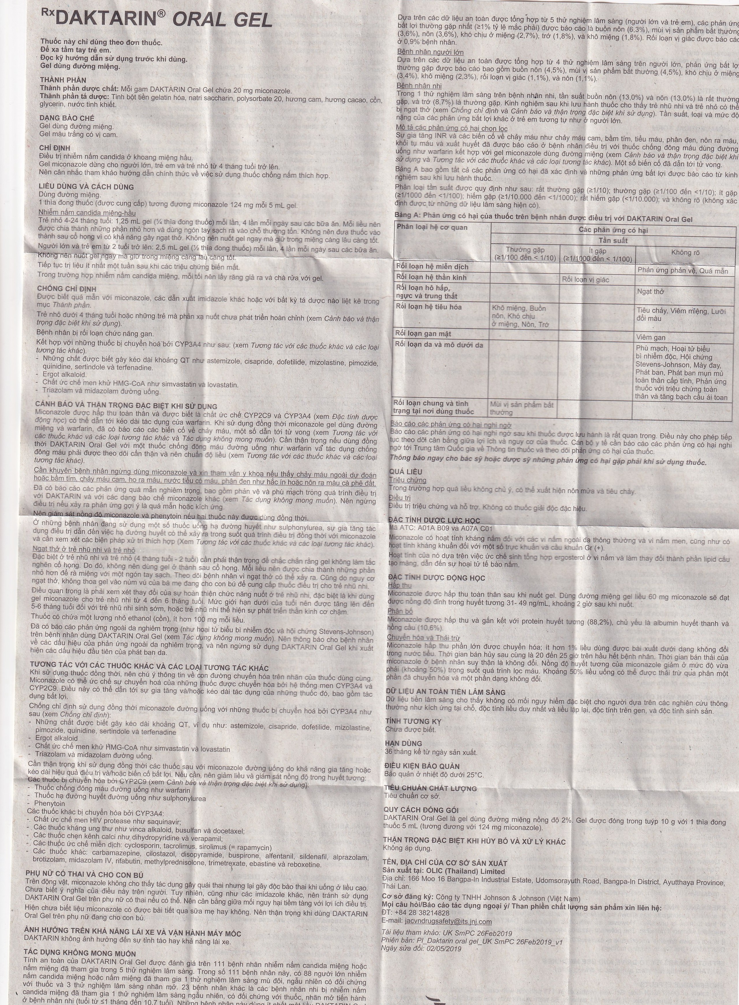 Gel Daktarin Oral Janssen điều trị nhiễm nấm candida (10g)