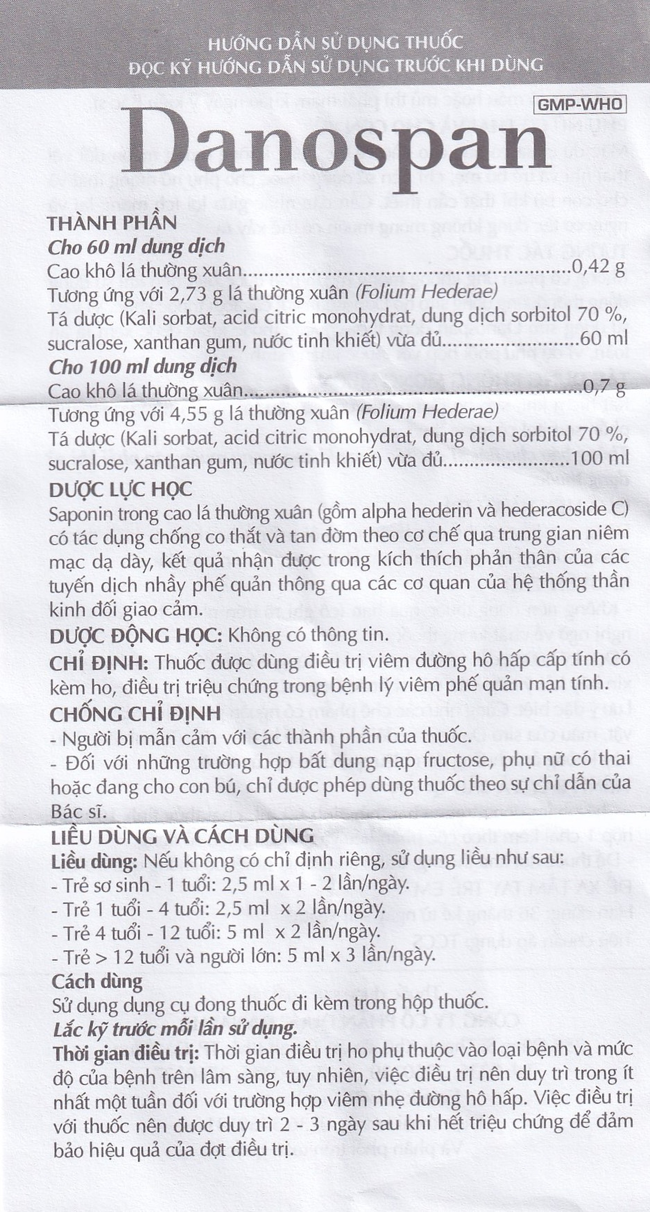 Dung dịch Danospan Danapha điều trị viêm đường hô hấp cấp tính có kèm ho (100ml)